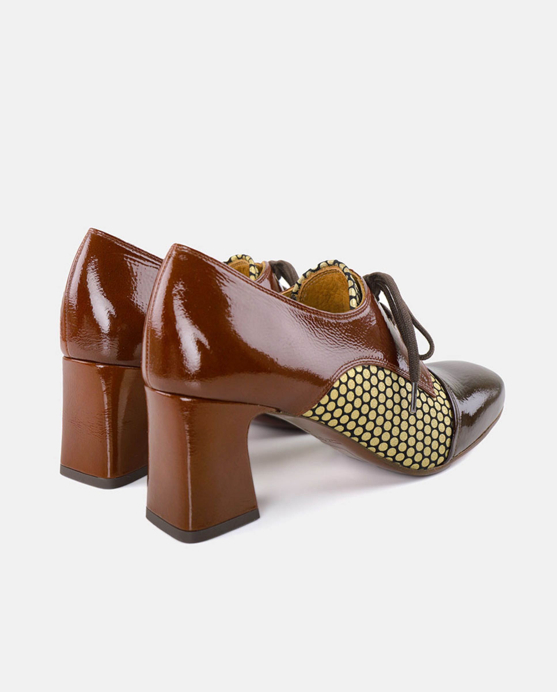 Sapatos em Pele com Salto de Bloco Castanho-chocolate-3