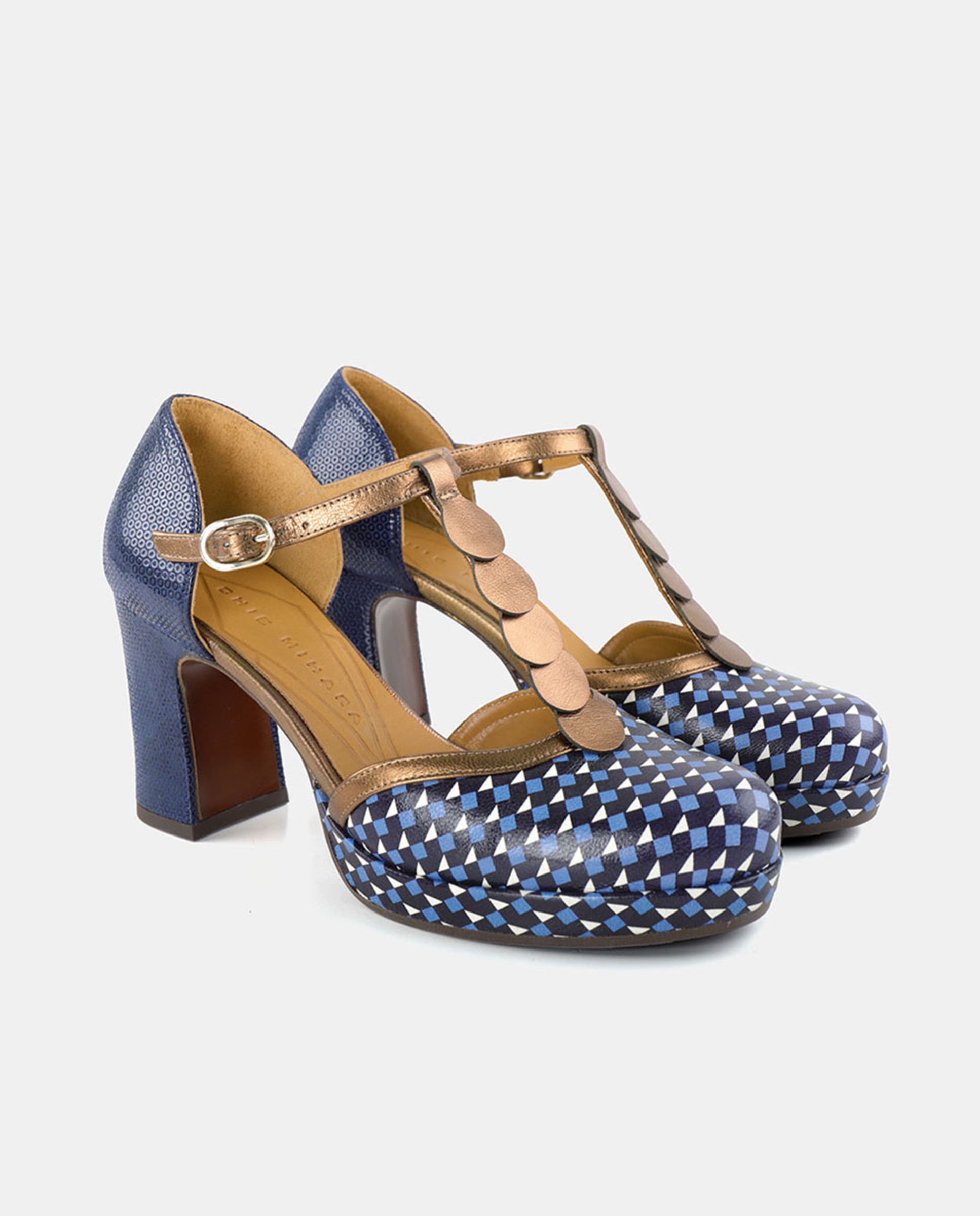 Sapatos em Pele com Salto de Bloco Azul-escuro-2