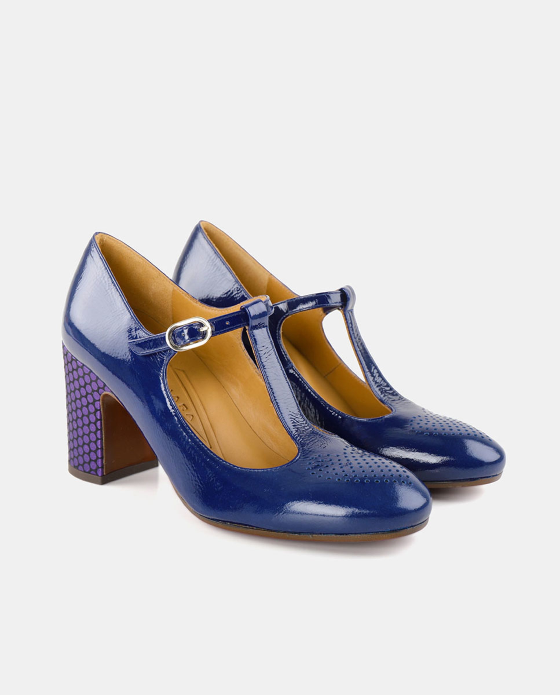 Sapatos em Pele com Salto de Bloco Azul-escuro-2