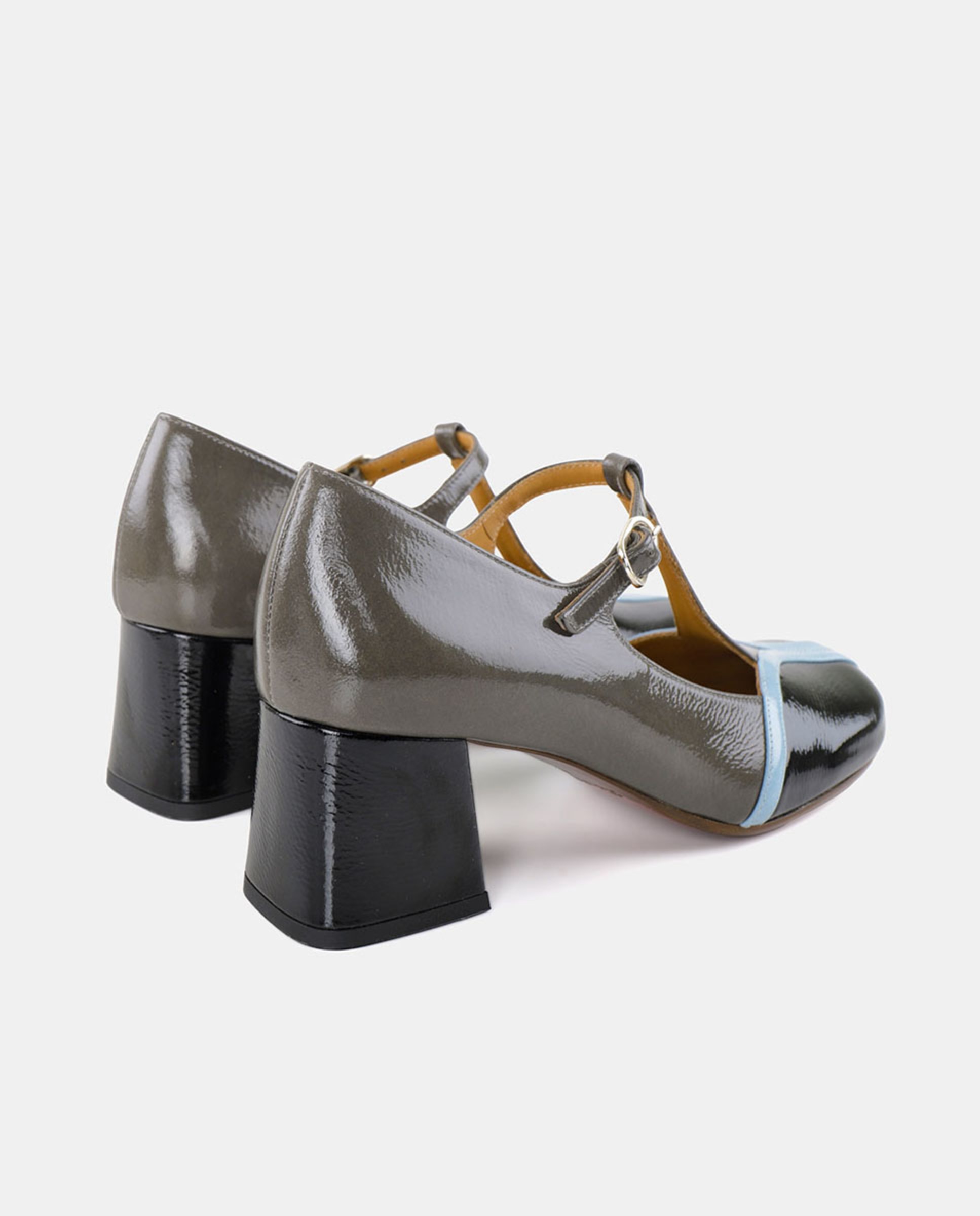 Sapatos em Pele com Salto de Bloco Cinzento-3