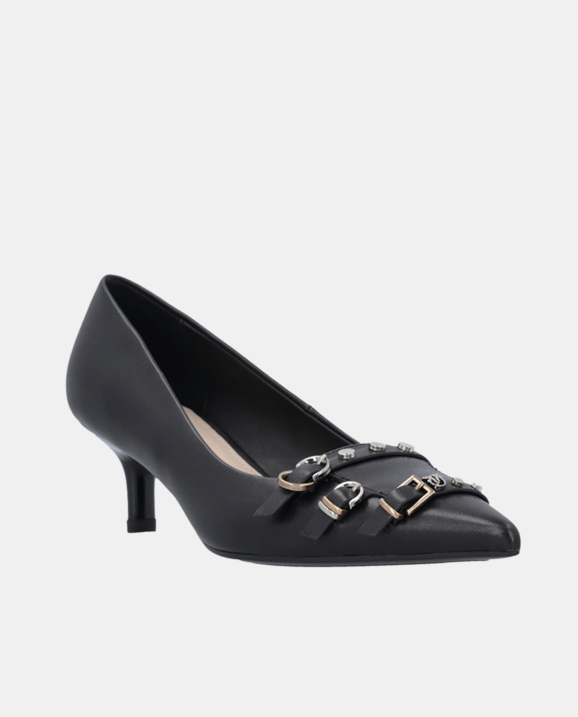 Sapatos Kitten Heel com Salto Baixo e Fivelas Preto-2