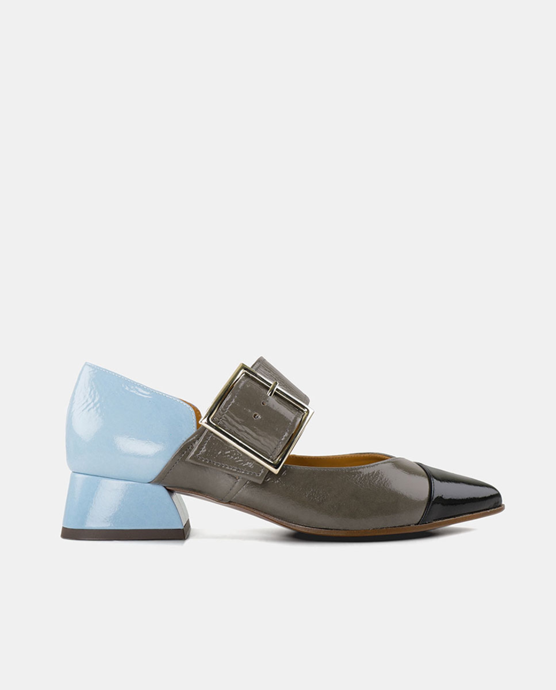 Sapatos em Pele com Salto de Bloco Cinzento-1