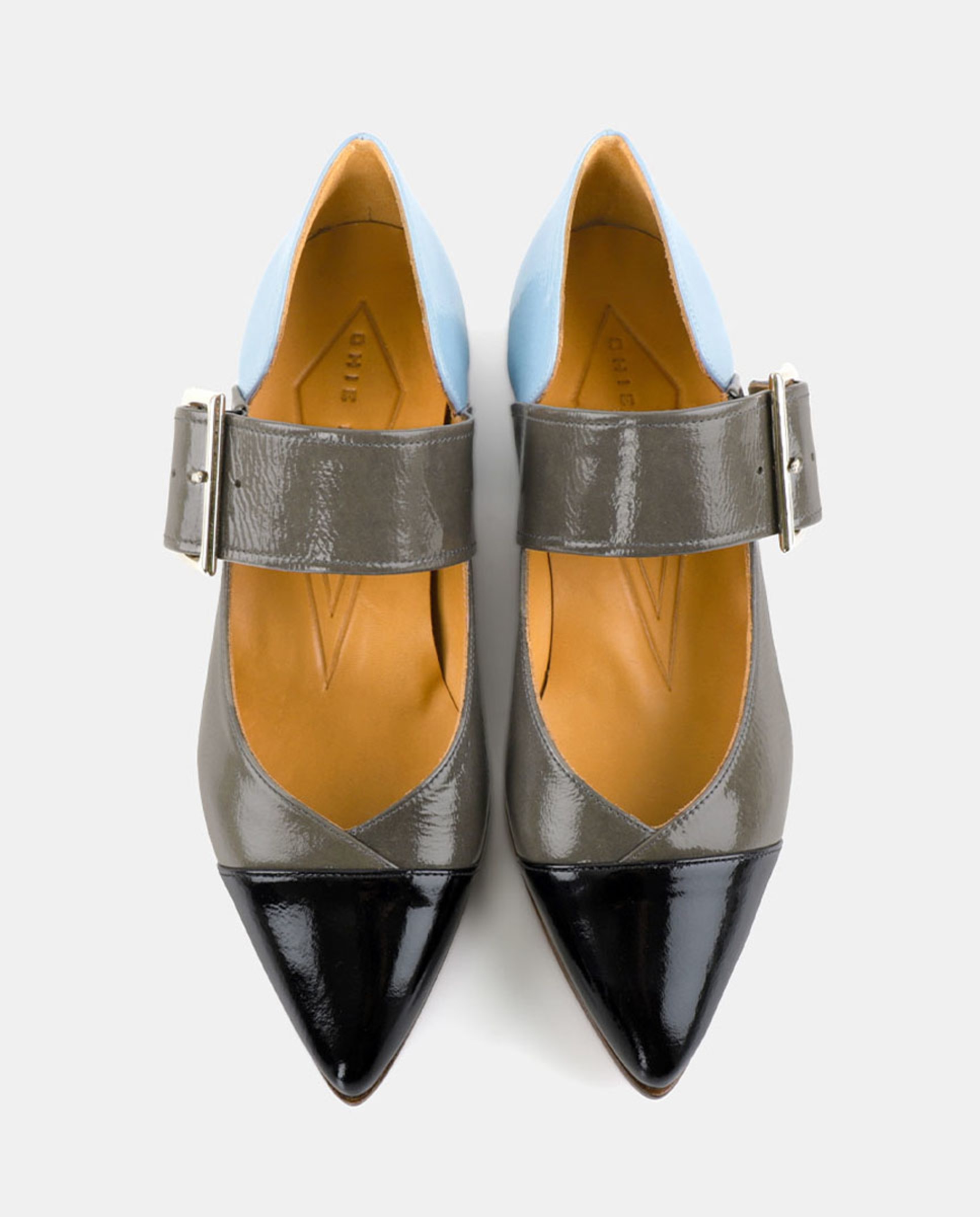 Sapatos em Pele com Salto de Bloco Cinzento-4