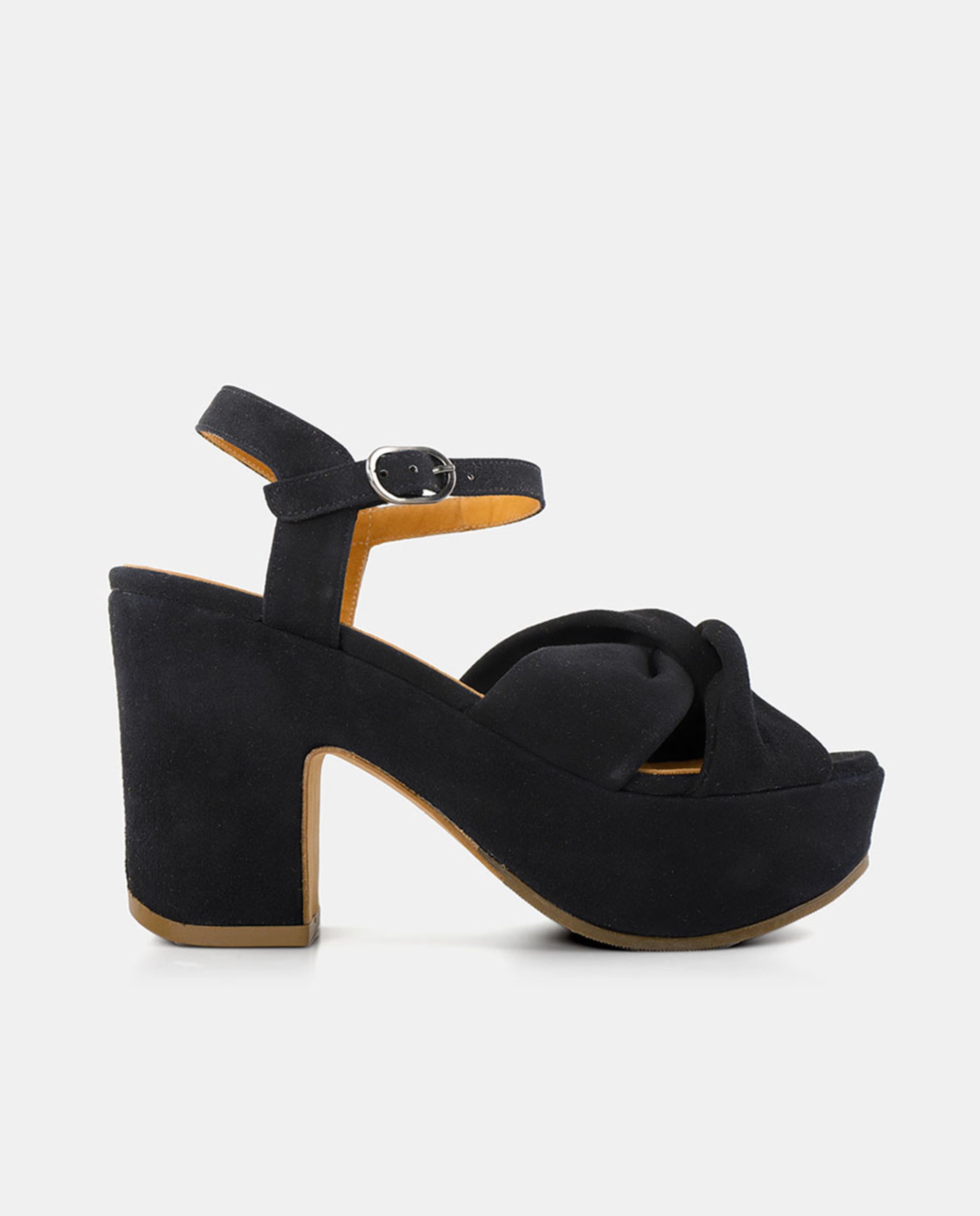 Imagem 0 de Sandálias em Pele com Salto de Bloco e Plataforma