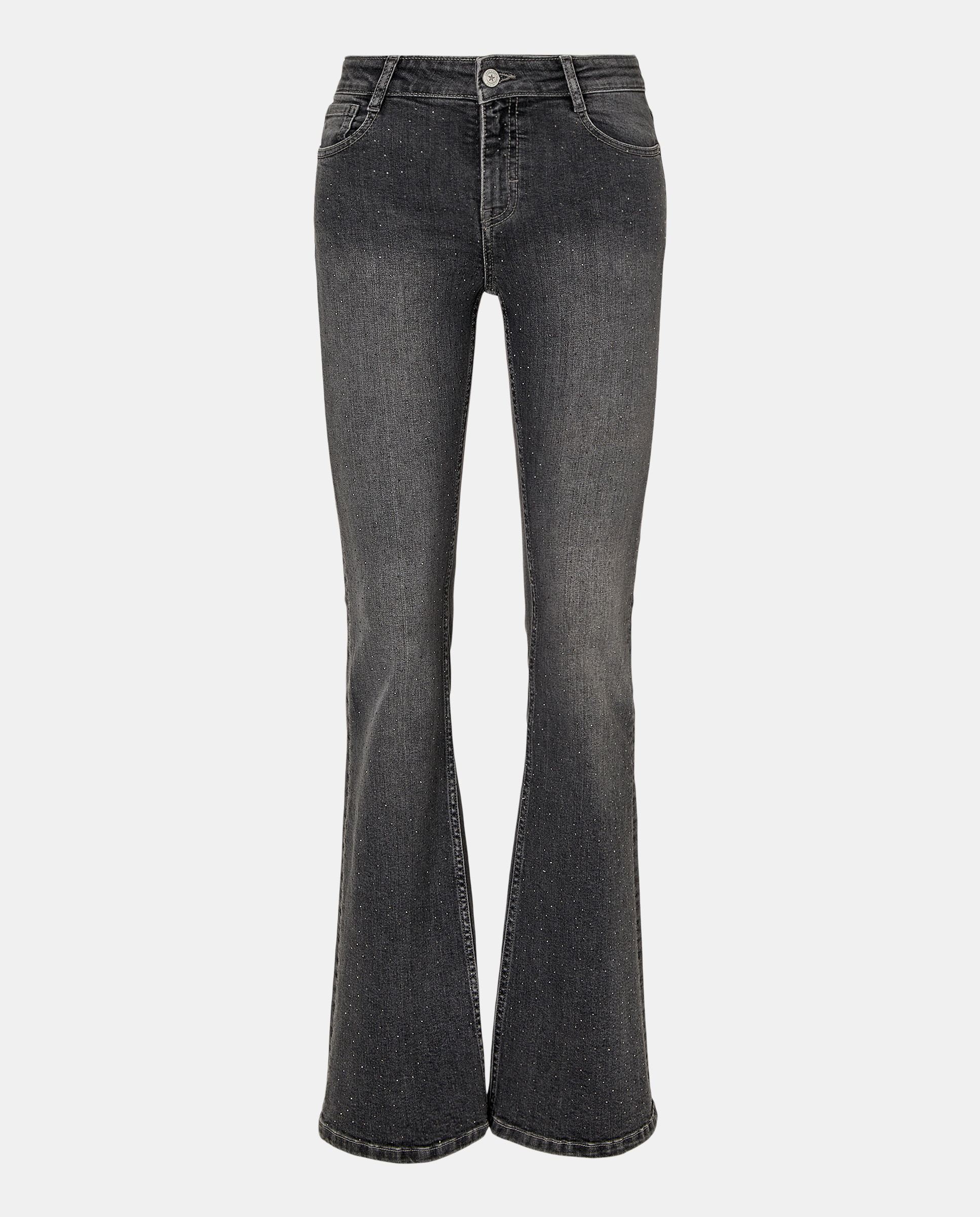 Jeans à Boca de Sino com Strass 820 Cinzento Médio-1