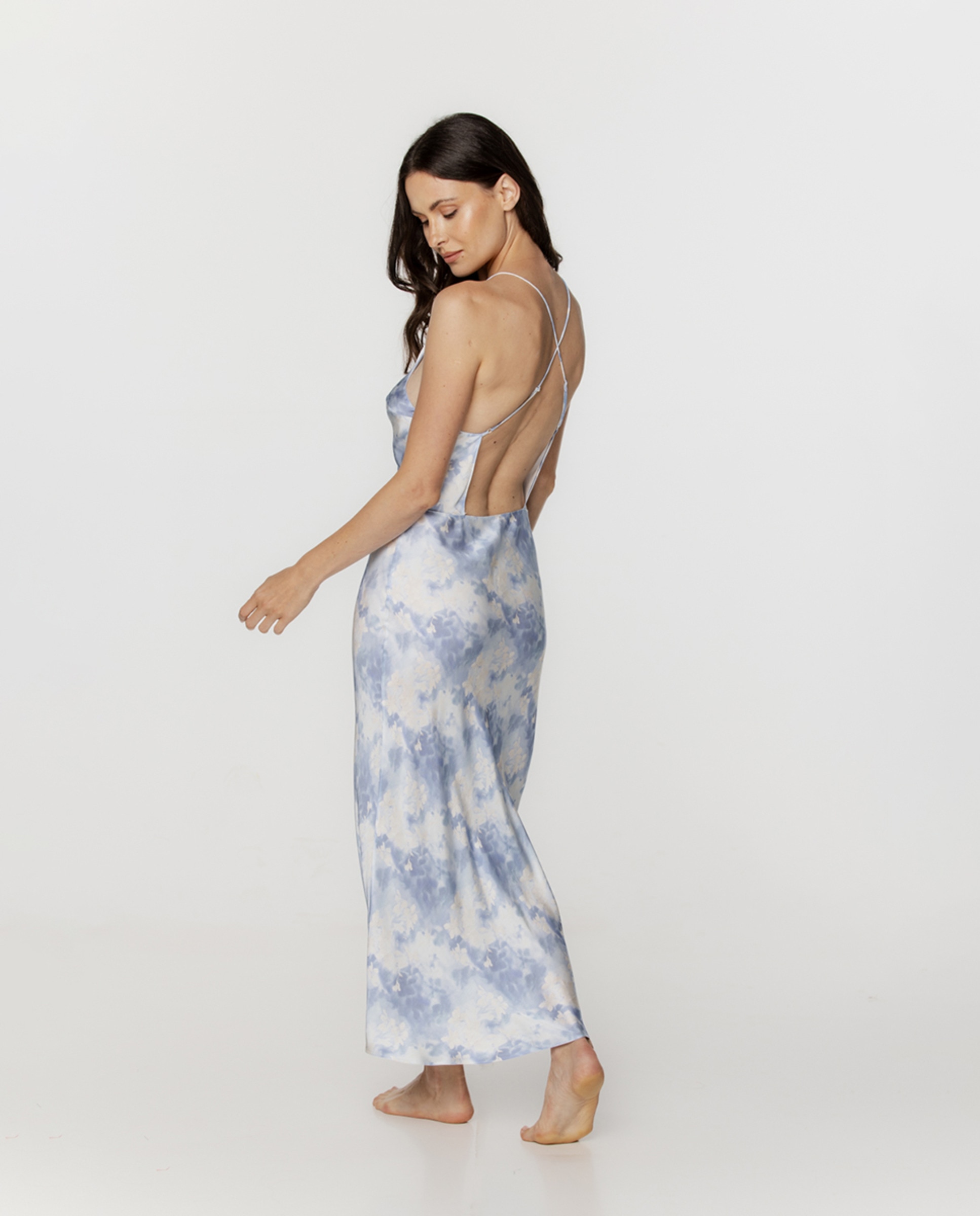 Camisa de Dormir Comprida de Alças de Viscose e Renda com Estampado Natural-3