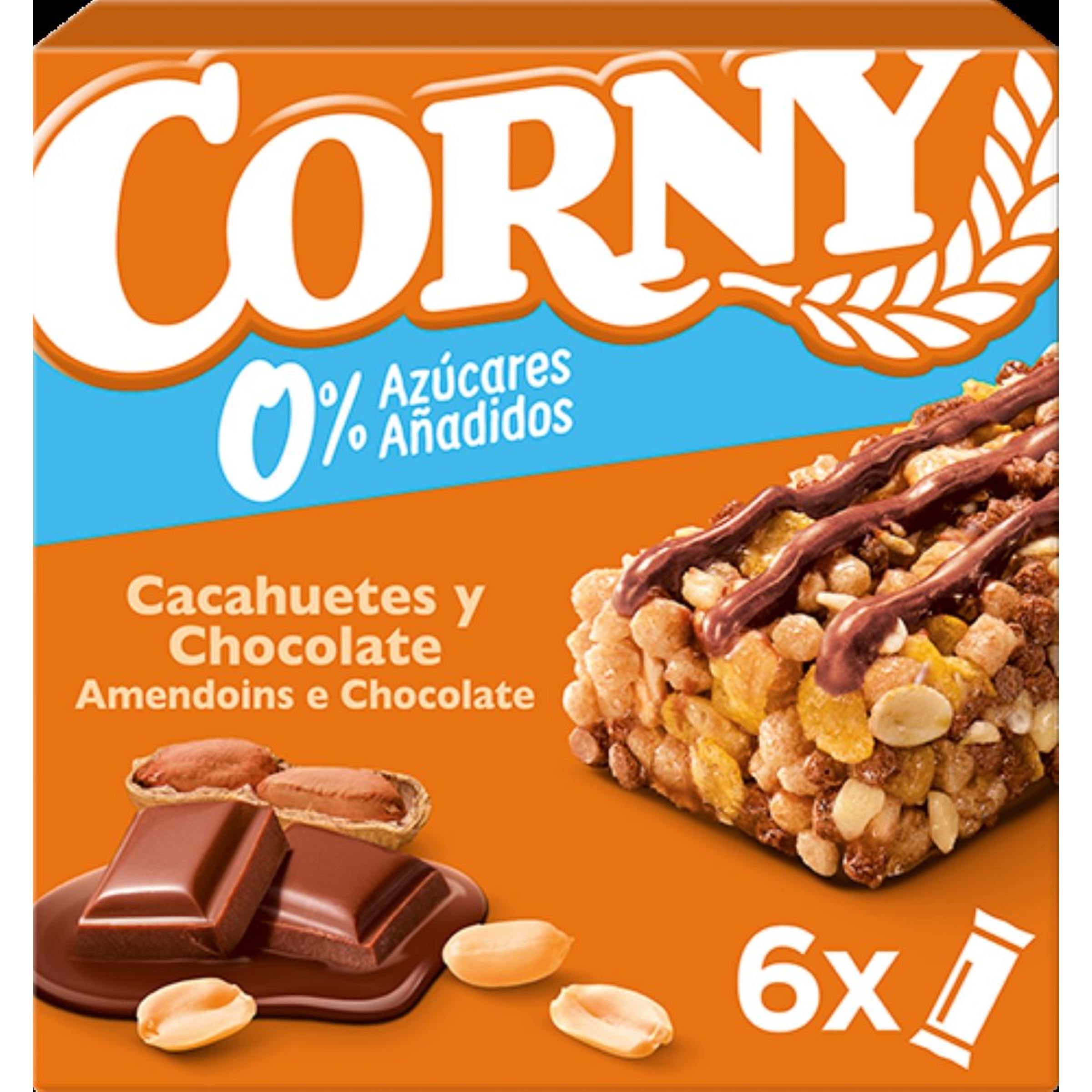 Barras de Cereais Amendoins e Chocolate 0% Pack 6 unidades embalagem 20 g