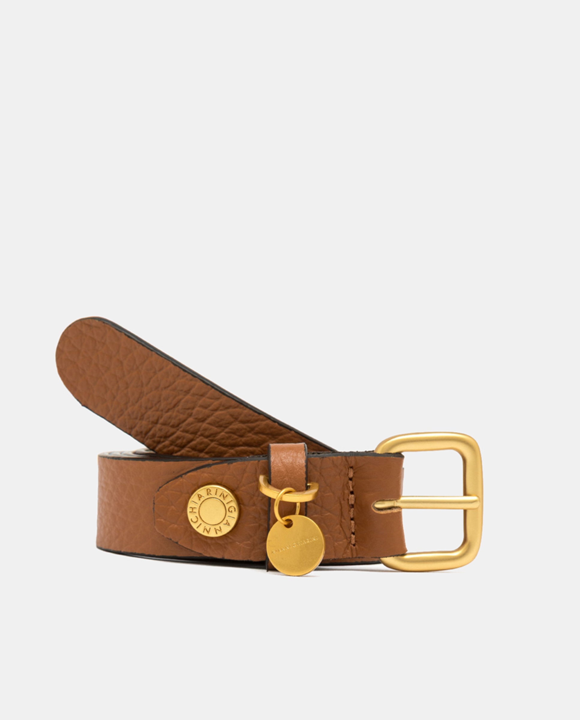 Cinto em Pele com Textura - Castanho Conta e Rebite com Logótipo Castanho-claro-1