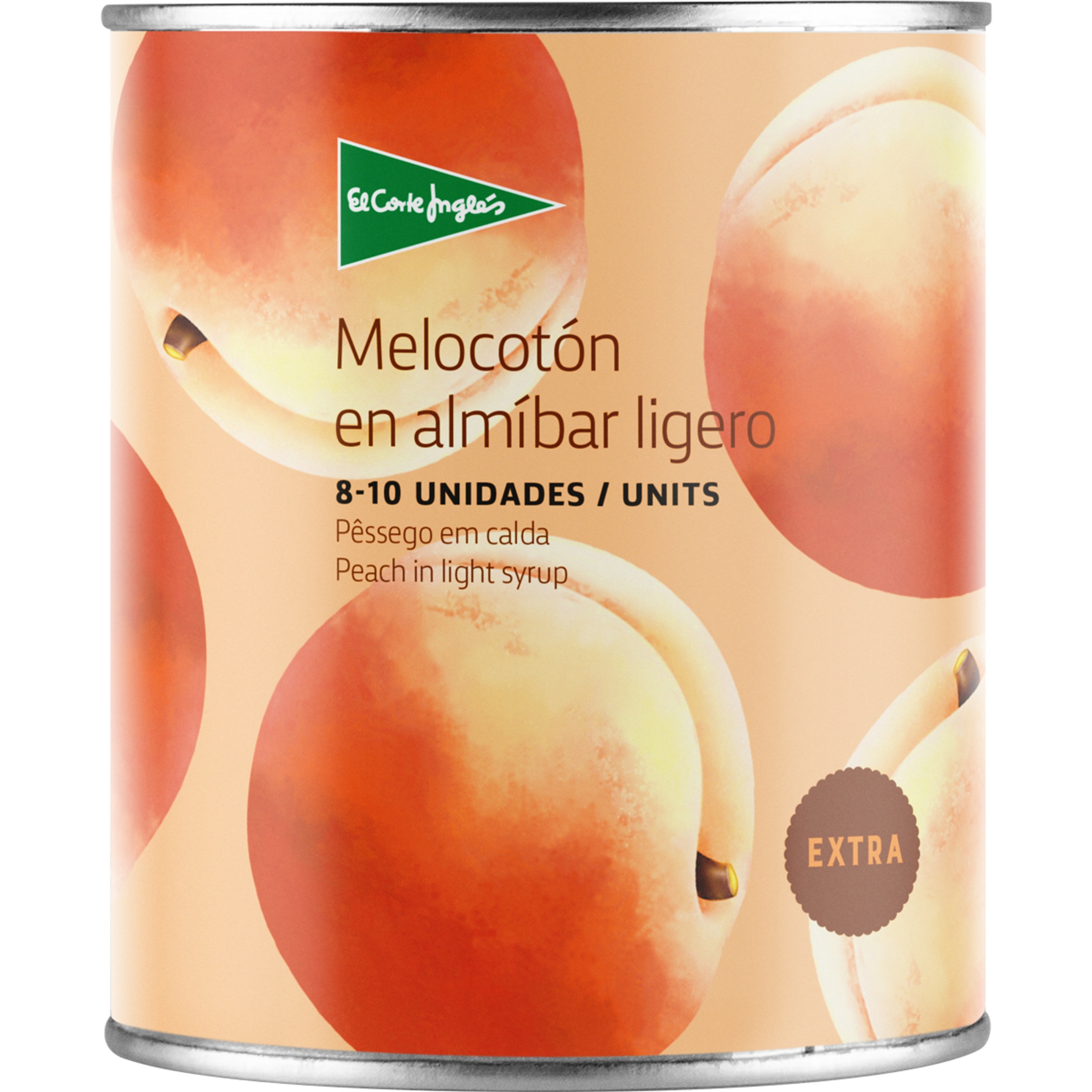 melocotón en almíbar en mitades 8-10 piezas lata 480 g neto escurrido