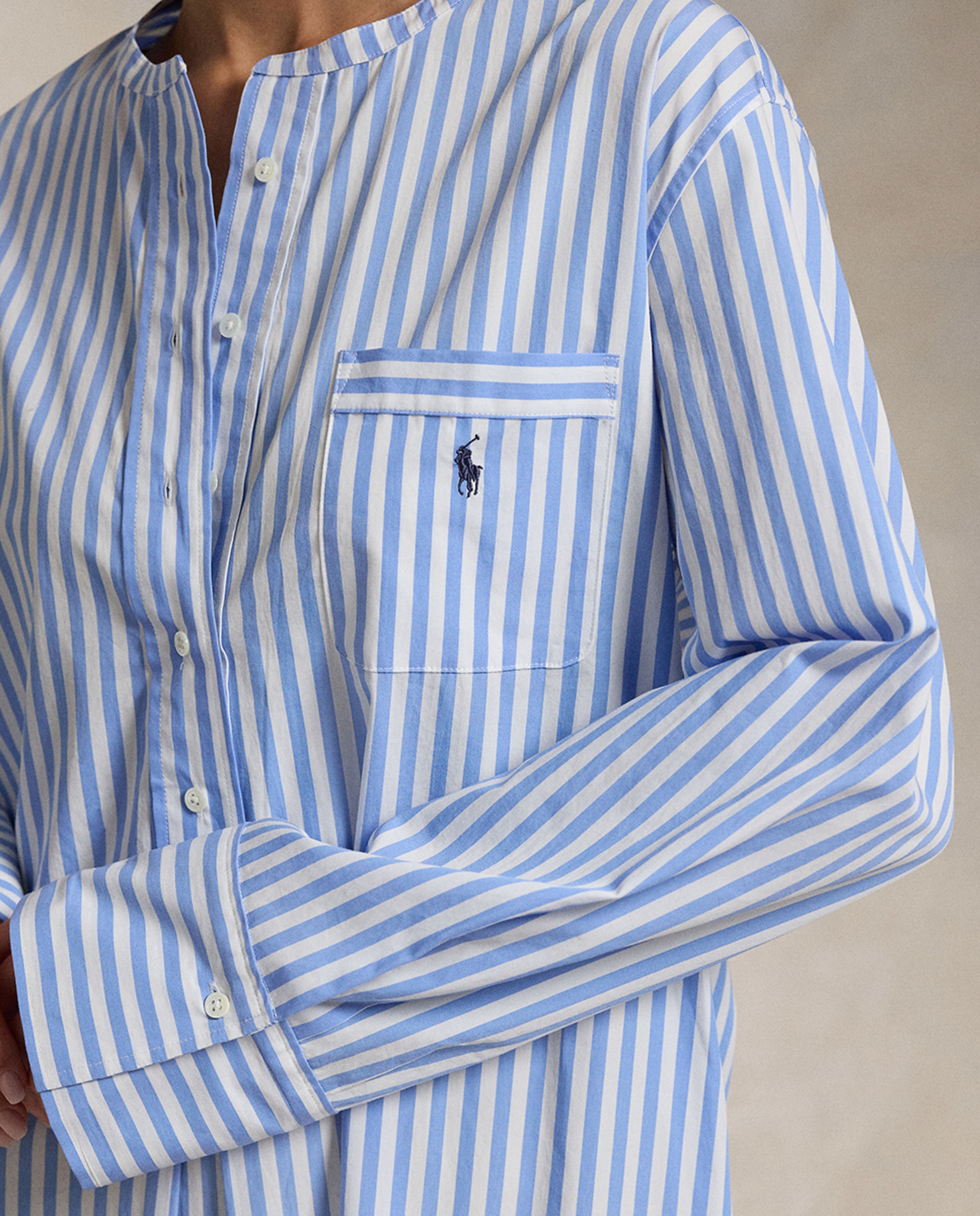 Camisa de Dormir com Manga Comprida às Riscas Azul-claro-4