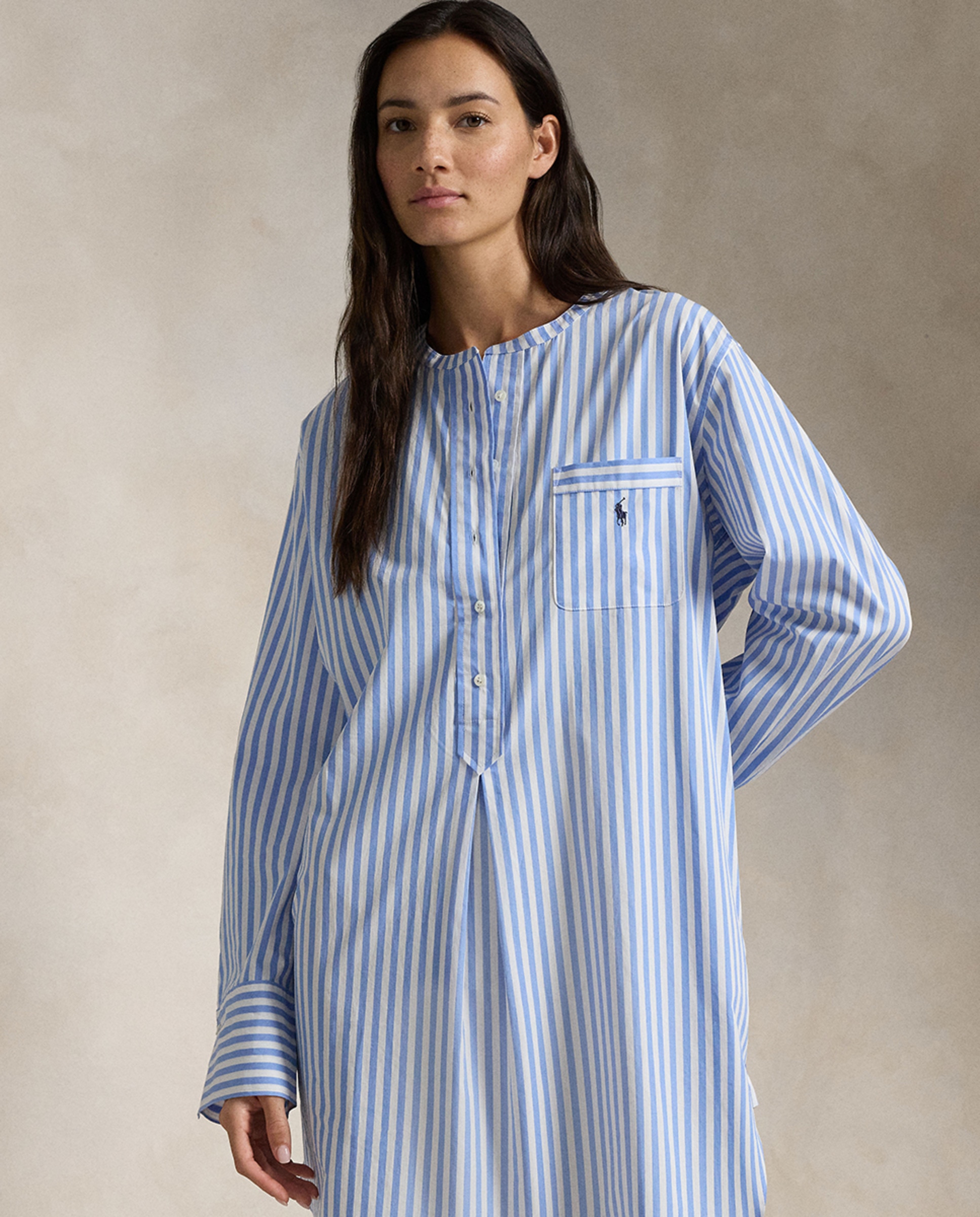 Camisa de Dormir com Manga Comprida às Riscas Azul-claro-3
