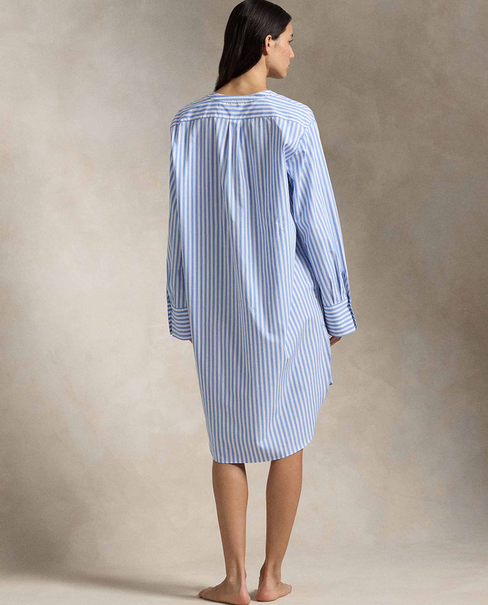 Camisa de Dormir com Manga Comprida às Riscas Azul-claro-2