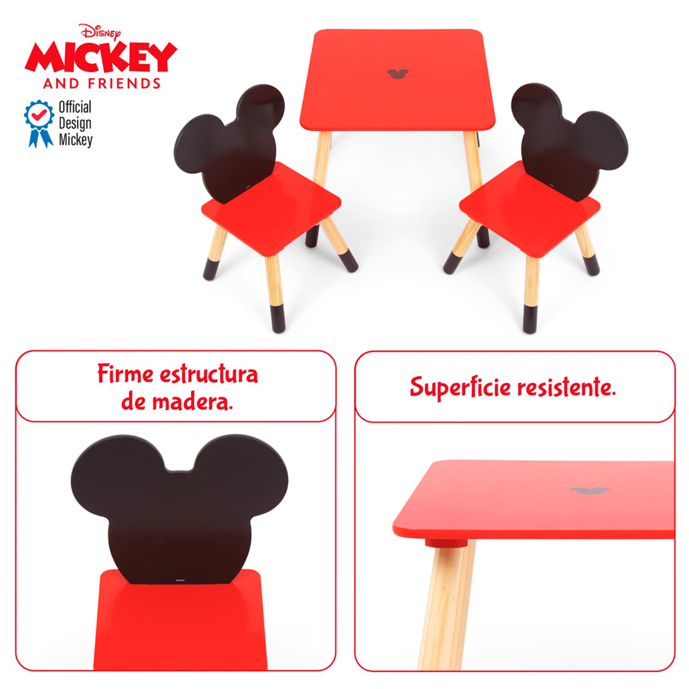Set mesa + 2 sillas madera mickey iconic Rojo-12