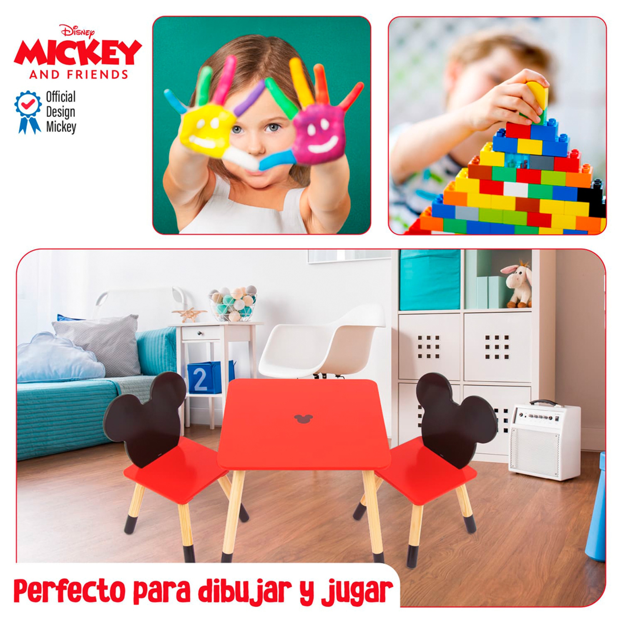 Set mesa + 2 sillas madera mickey iconic Rojo-11