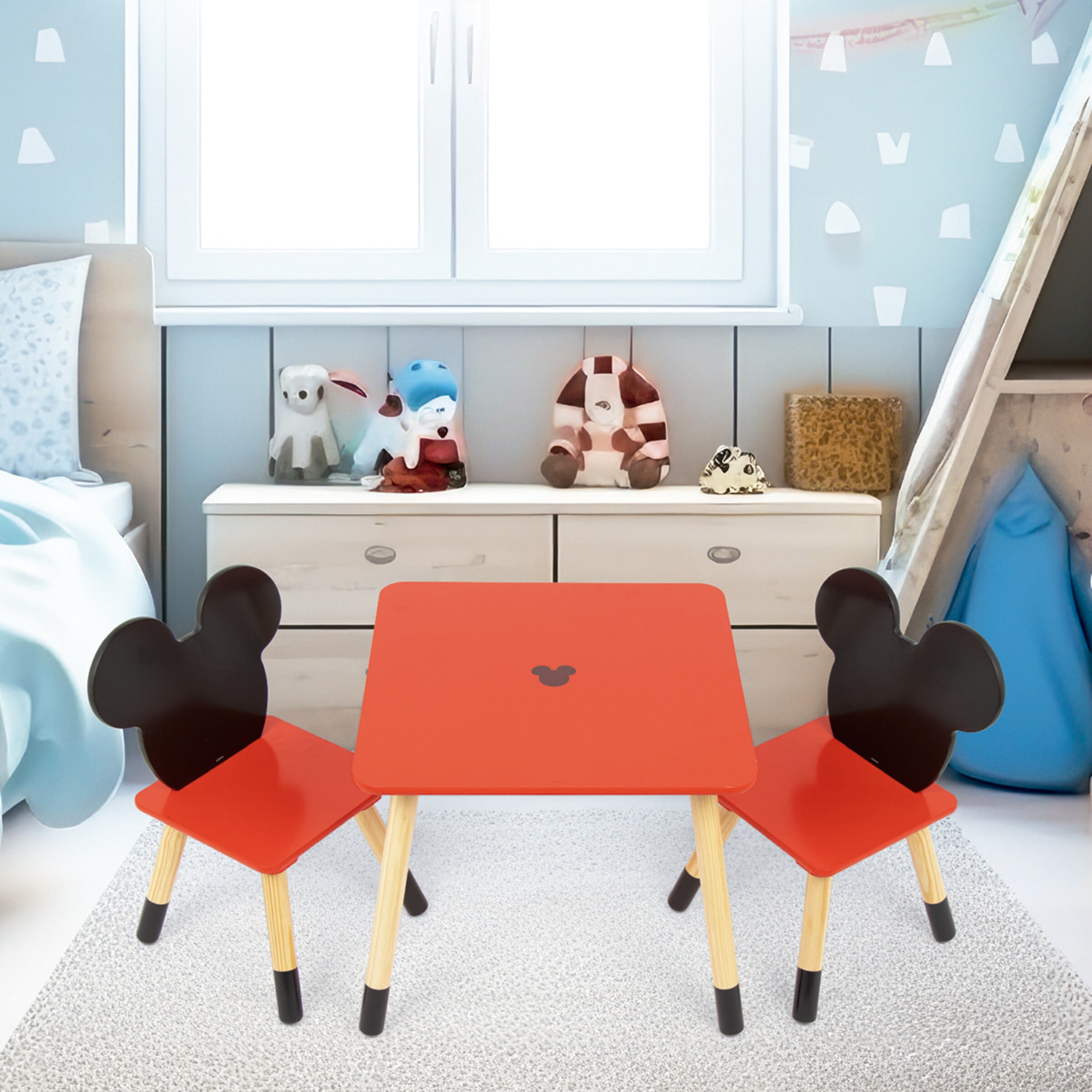Set mesa + 2 sillas madera mickey iconic Rojo-10
