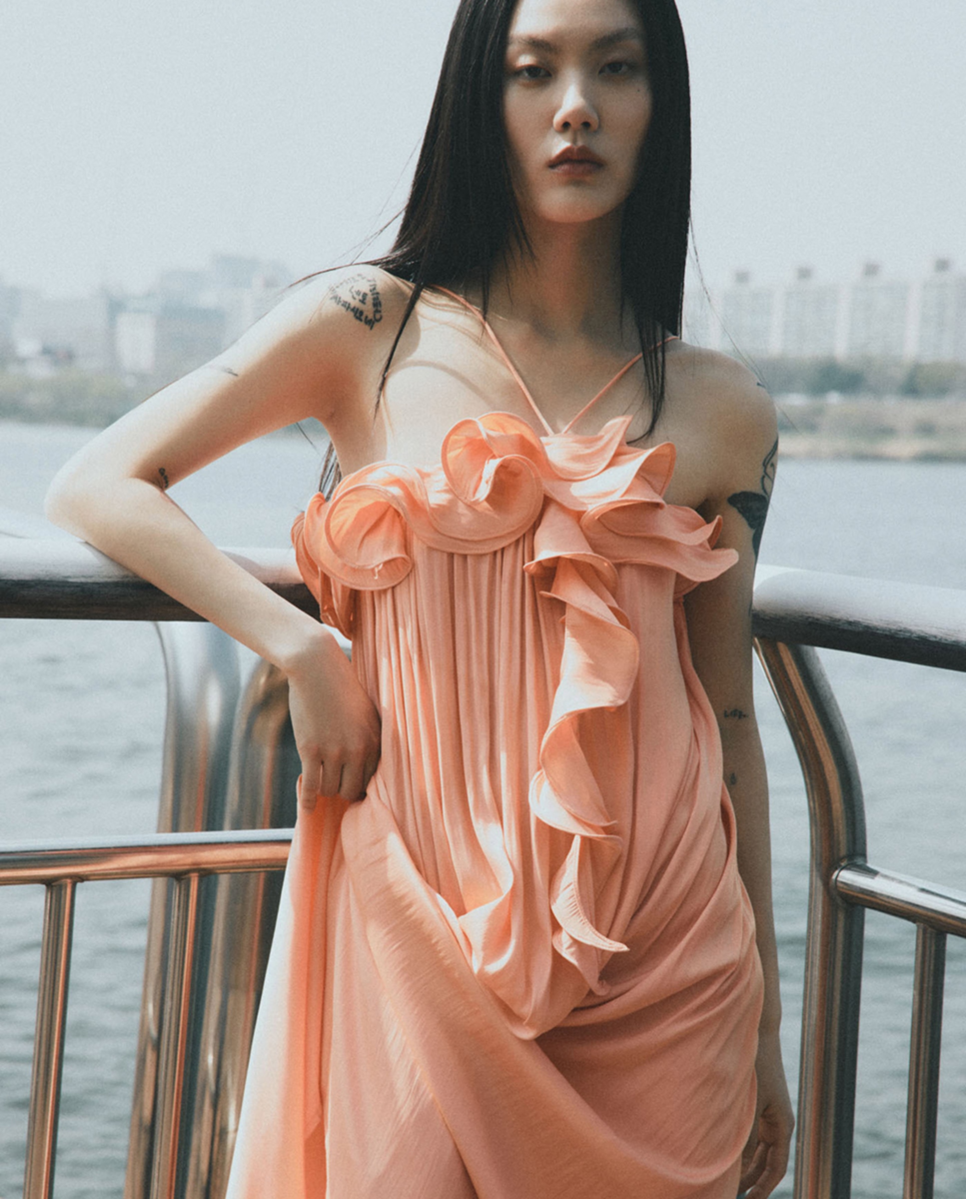 Vestido de Alças com Folho Coral-2
