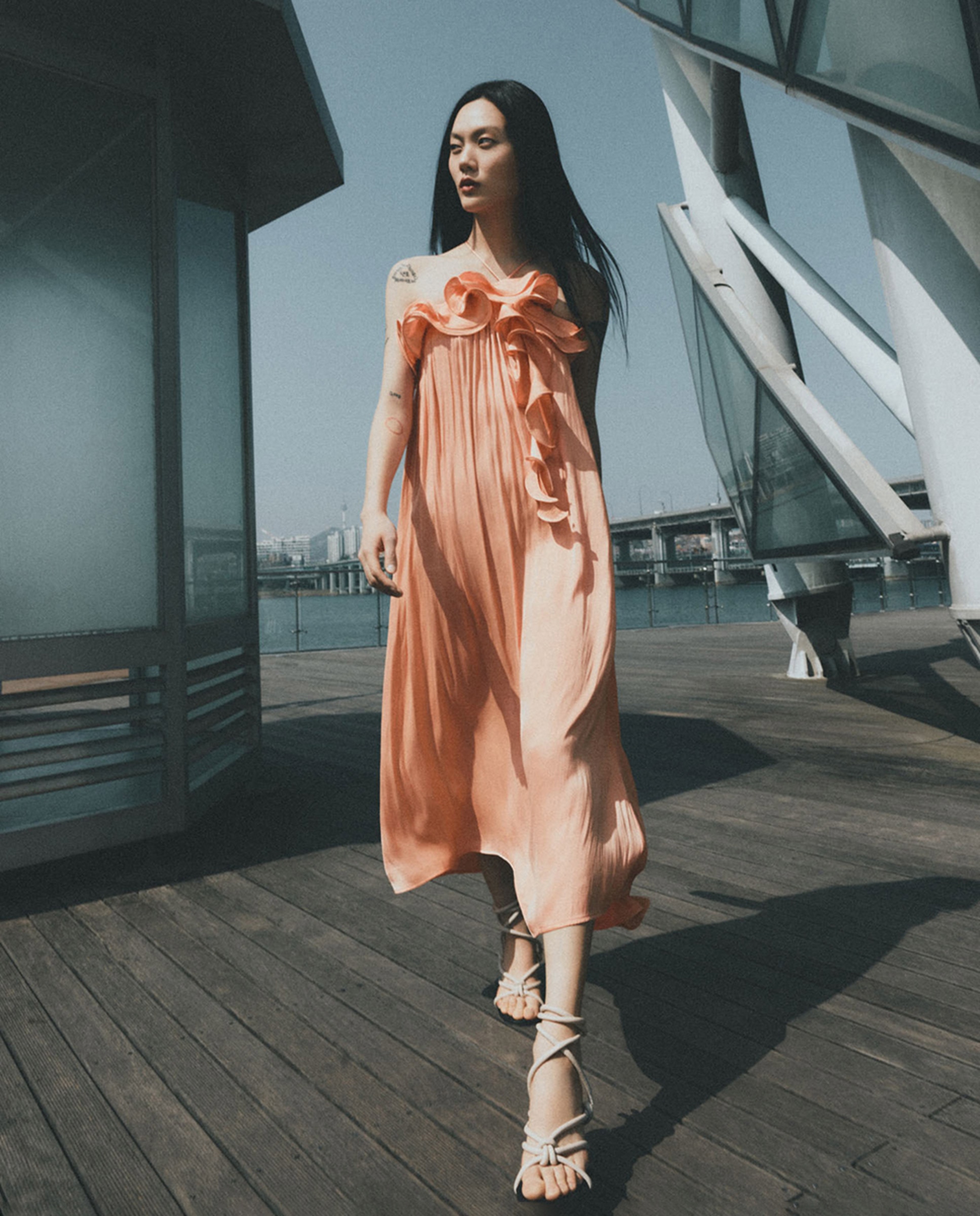 Vestido de Alças com Folho Coral-1