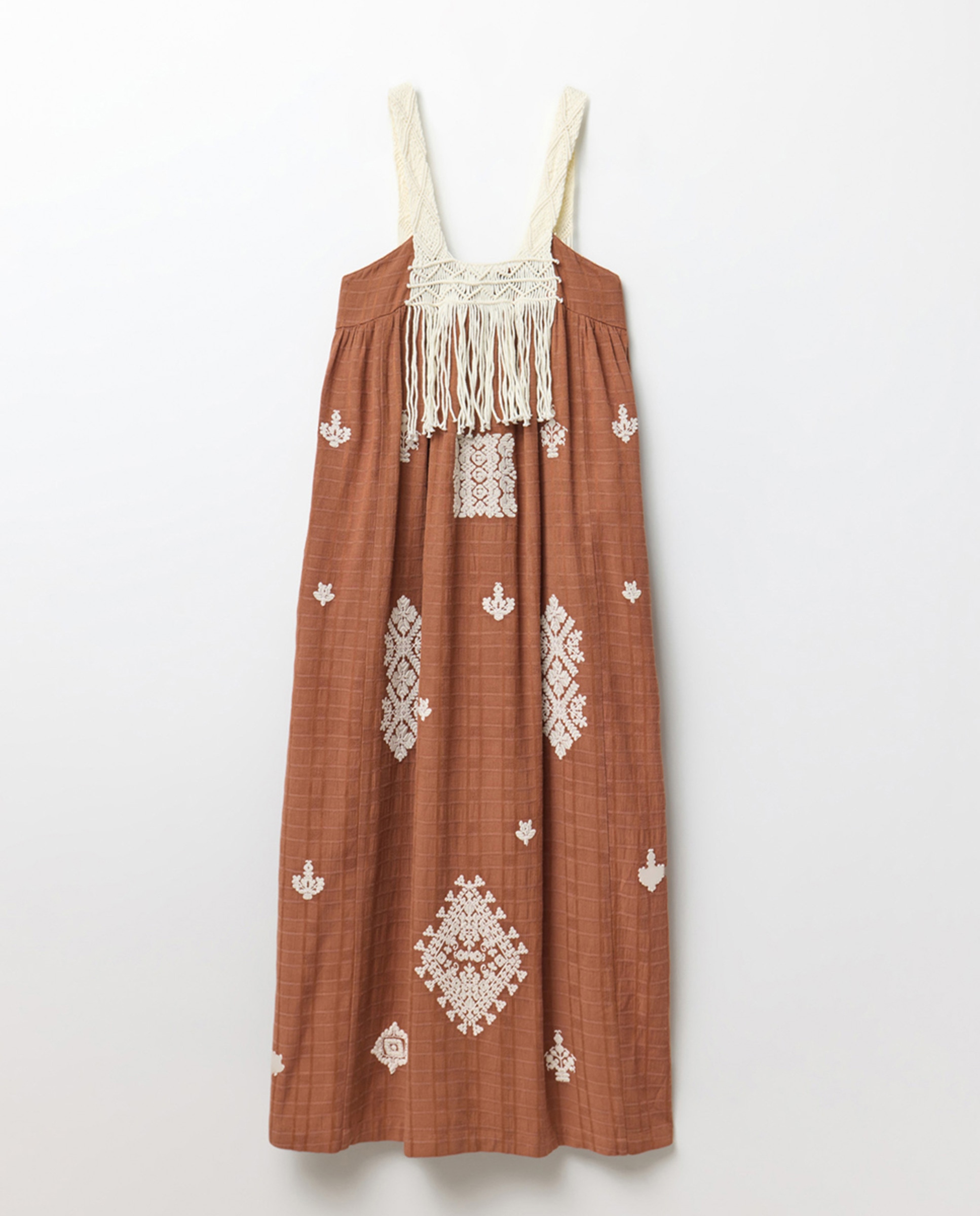 Vestido de Macramé com Franjas Castanho-6