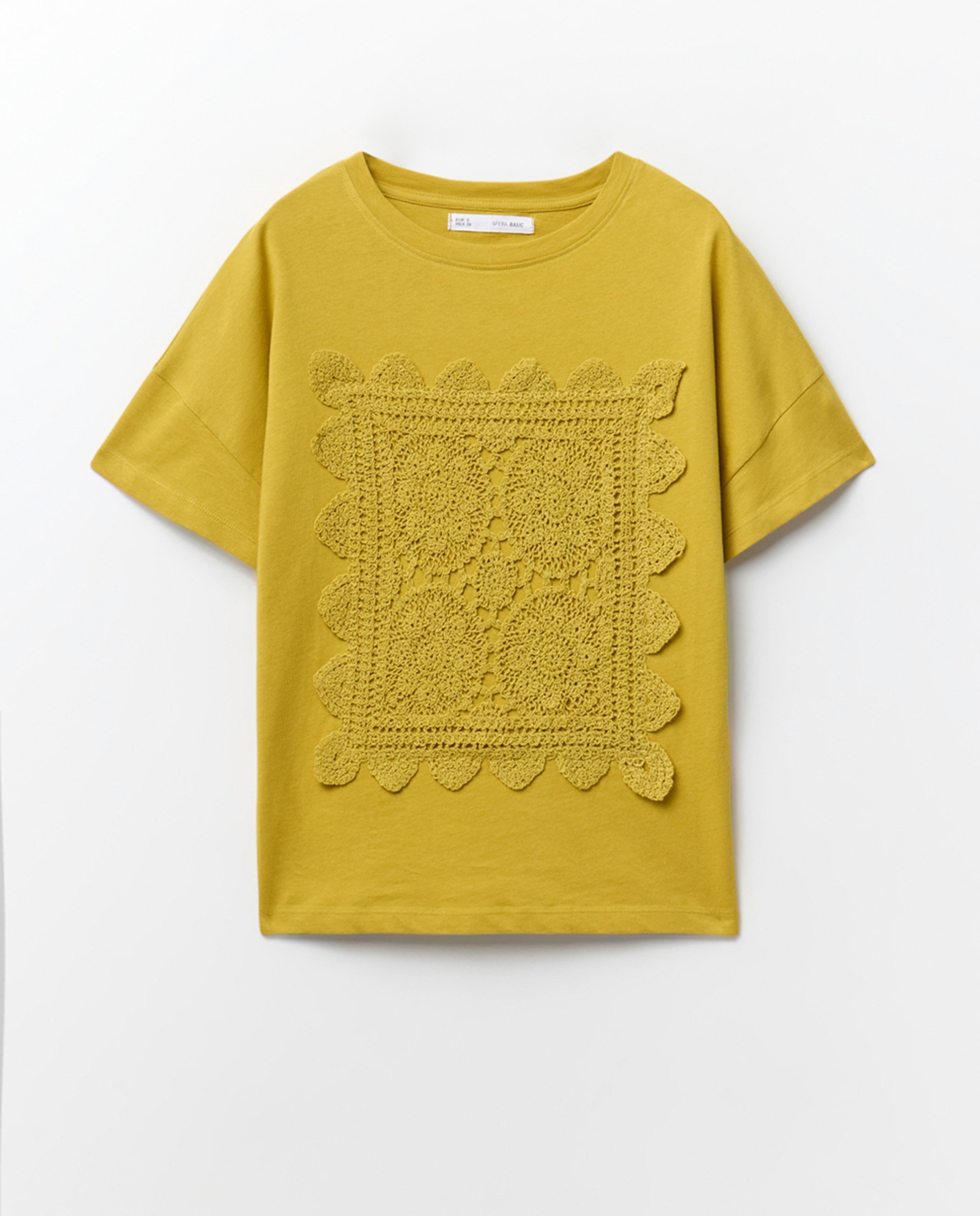 T-shirt de Crochet com Painel Verde Azeitona-5