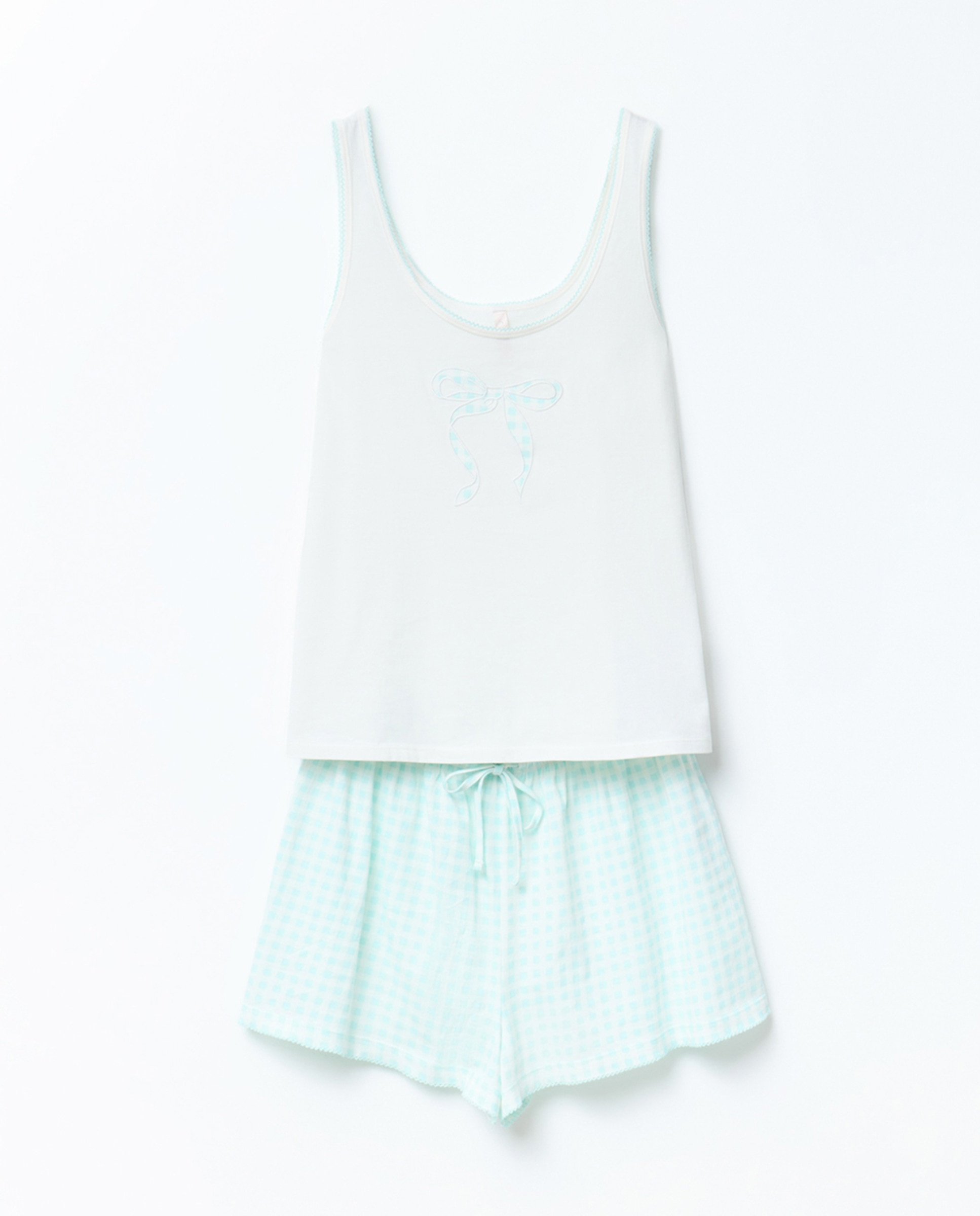 Pijama com Laço Vichy Verde-5