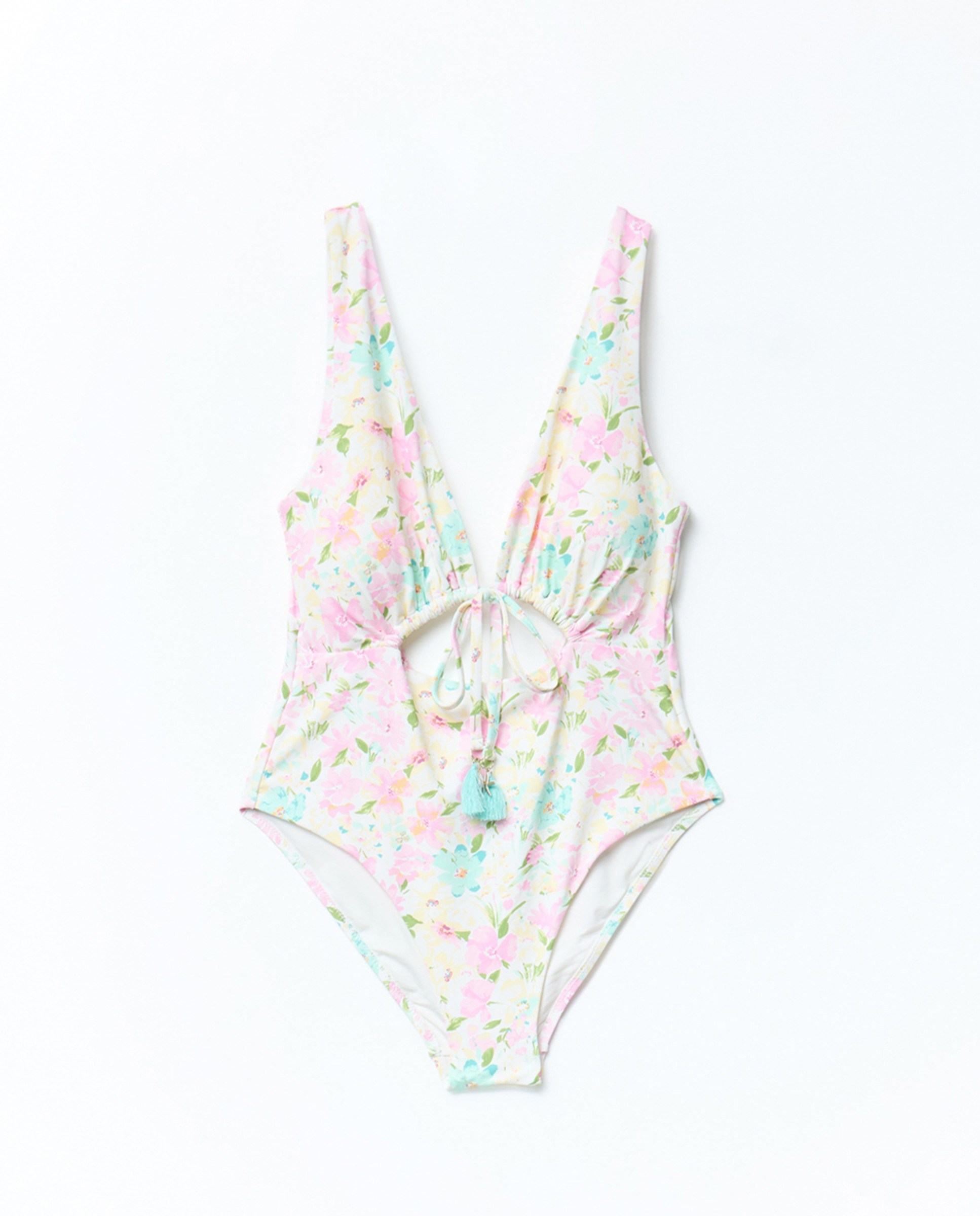 Fato de Banho Franzido com Estampado Floral Rosa-3
