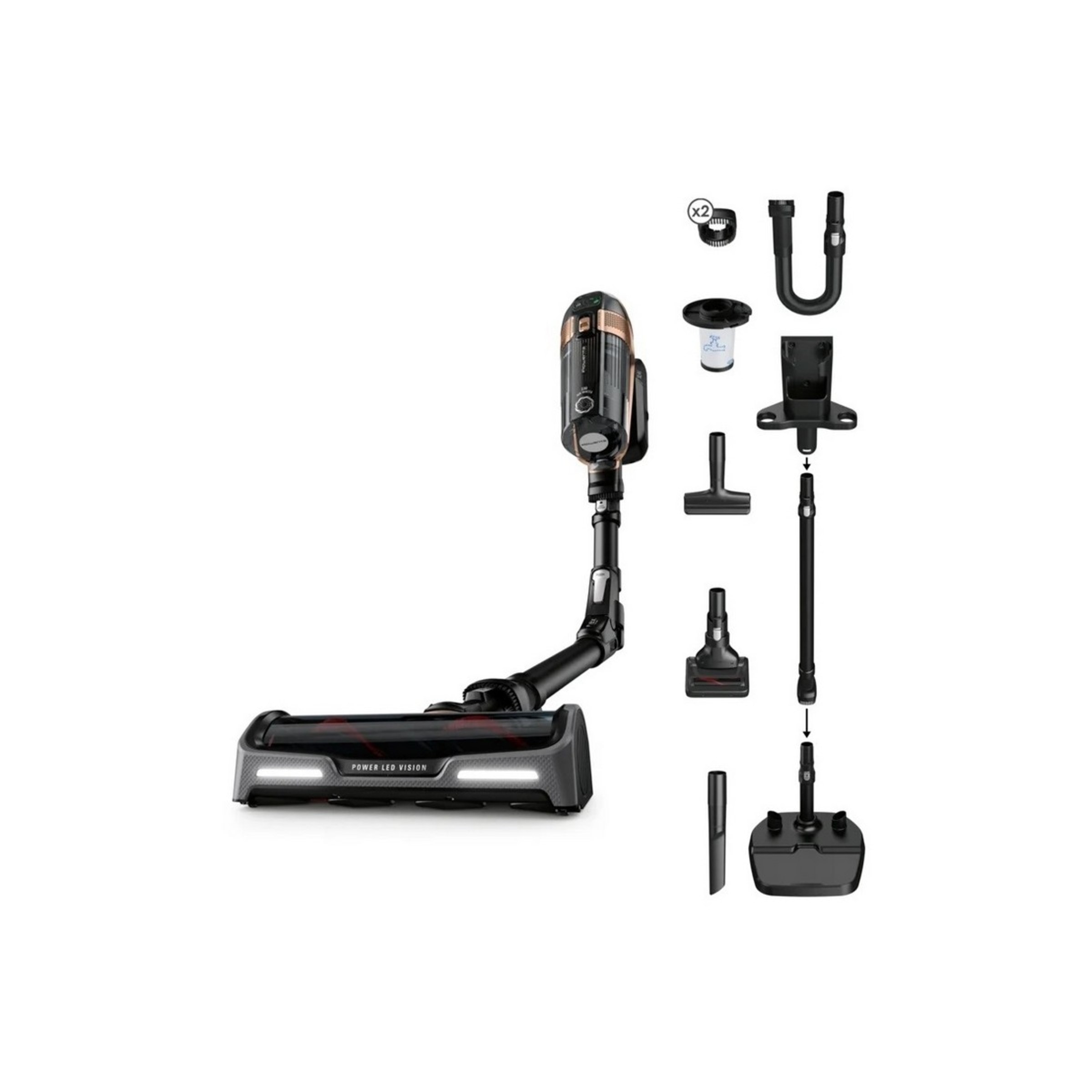 Aspirador Vertical Rowenta X-Force Flex 15.60 Animal Care RH99F1WO de 32.4 V, Autonomia 80 min e de 900 ml - Preto e Dourado Preto / Dourado-1