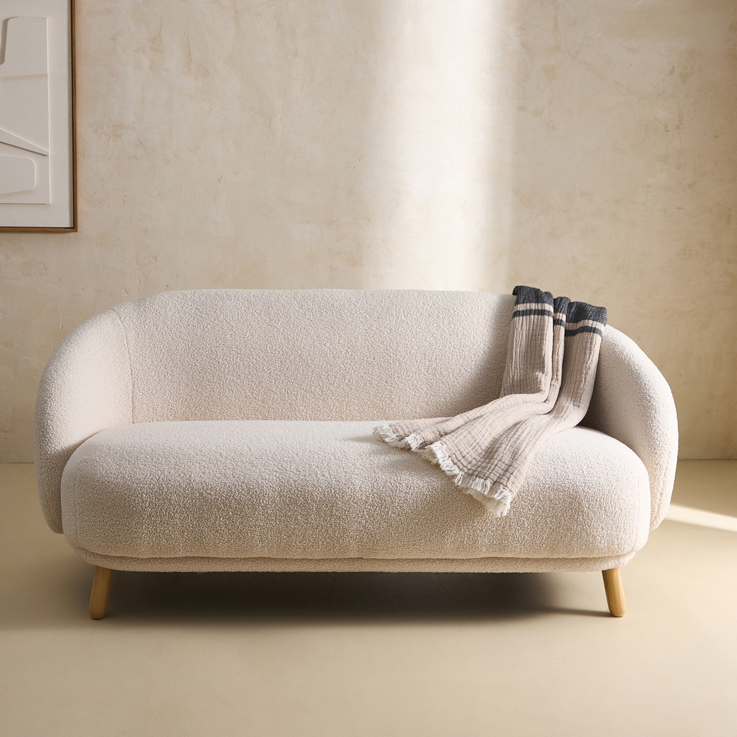 Sofá de 2 Lugares em Tecido Bouclé Alba Creme-1