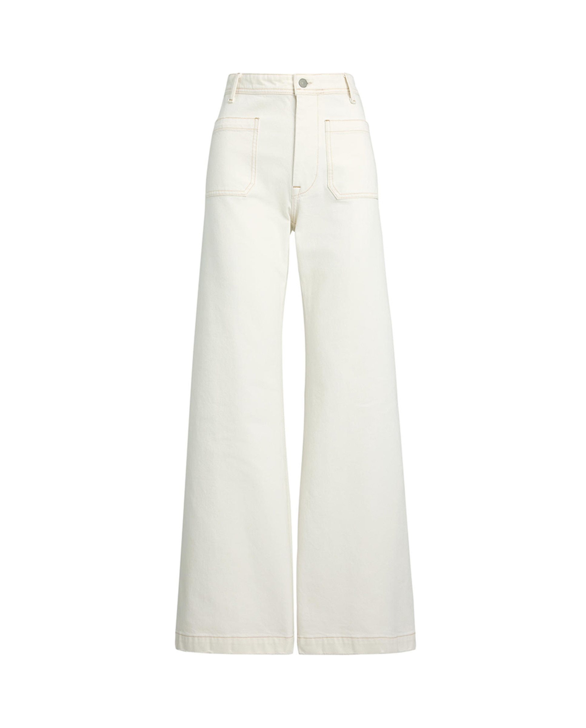 Jeans à Boca de Sino em Algodão com Cintura Subida Branco-6