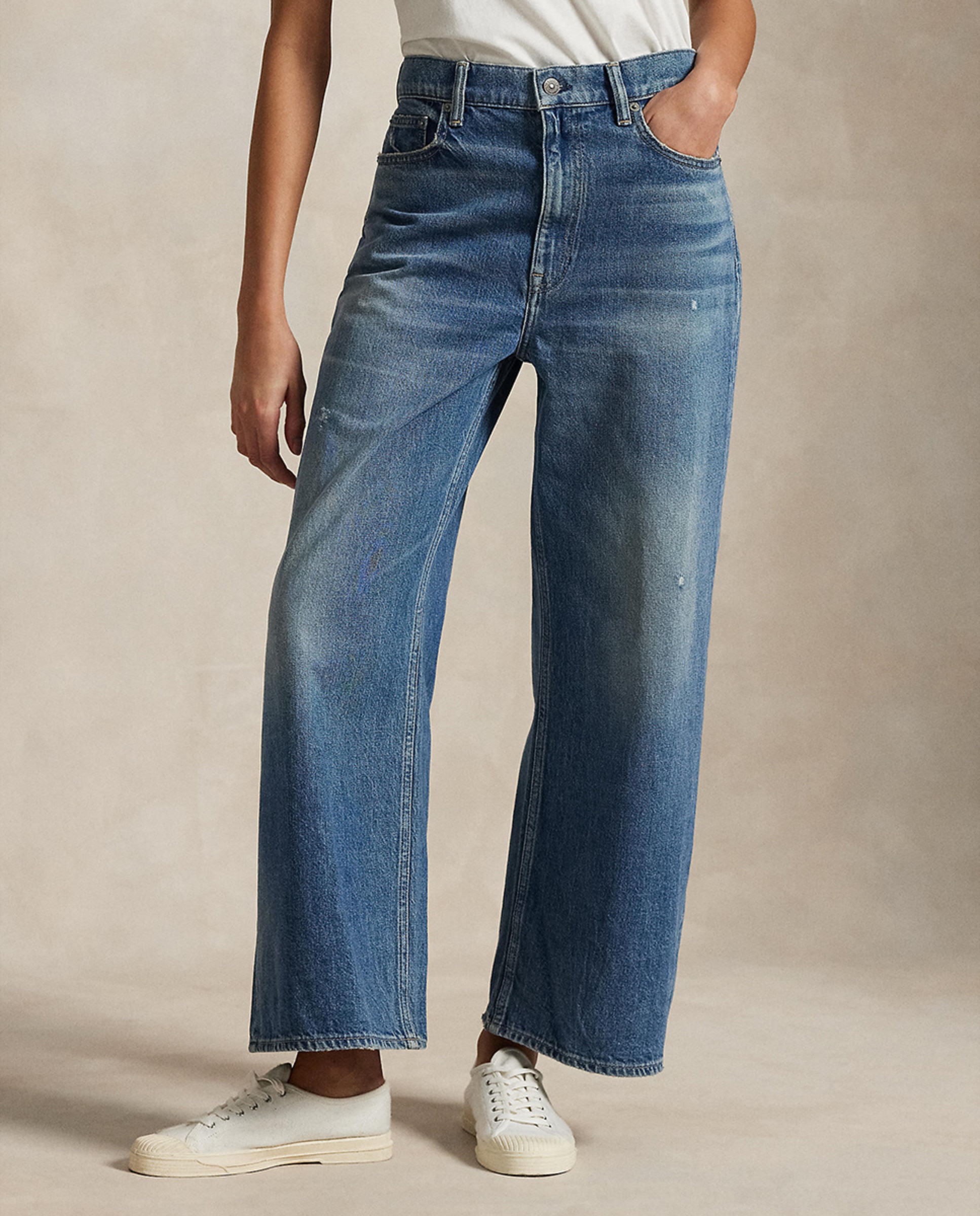 Jeans Straight com Perna Larga e Cintura Subida Azul-3