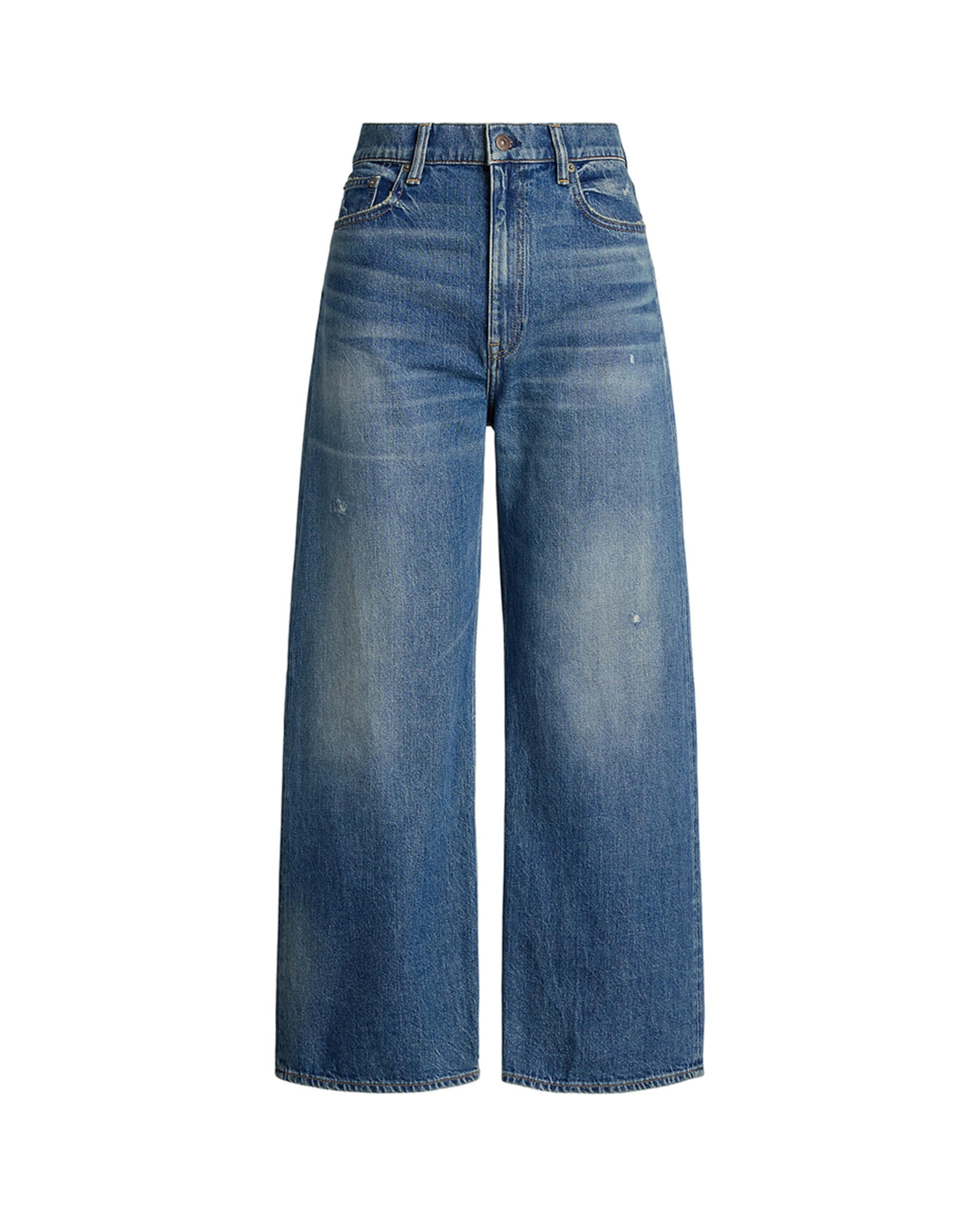 Jeans Straight com Perna Larga e Cintura Subida Azul-7