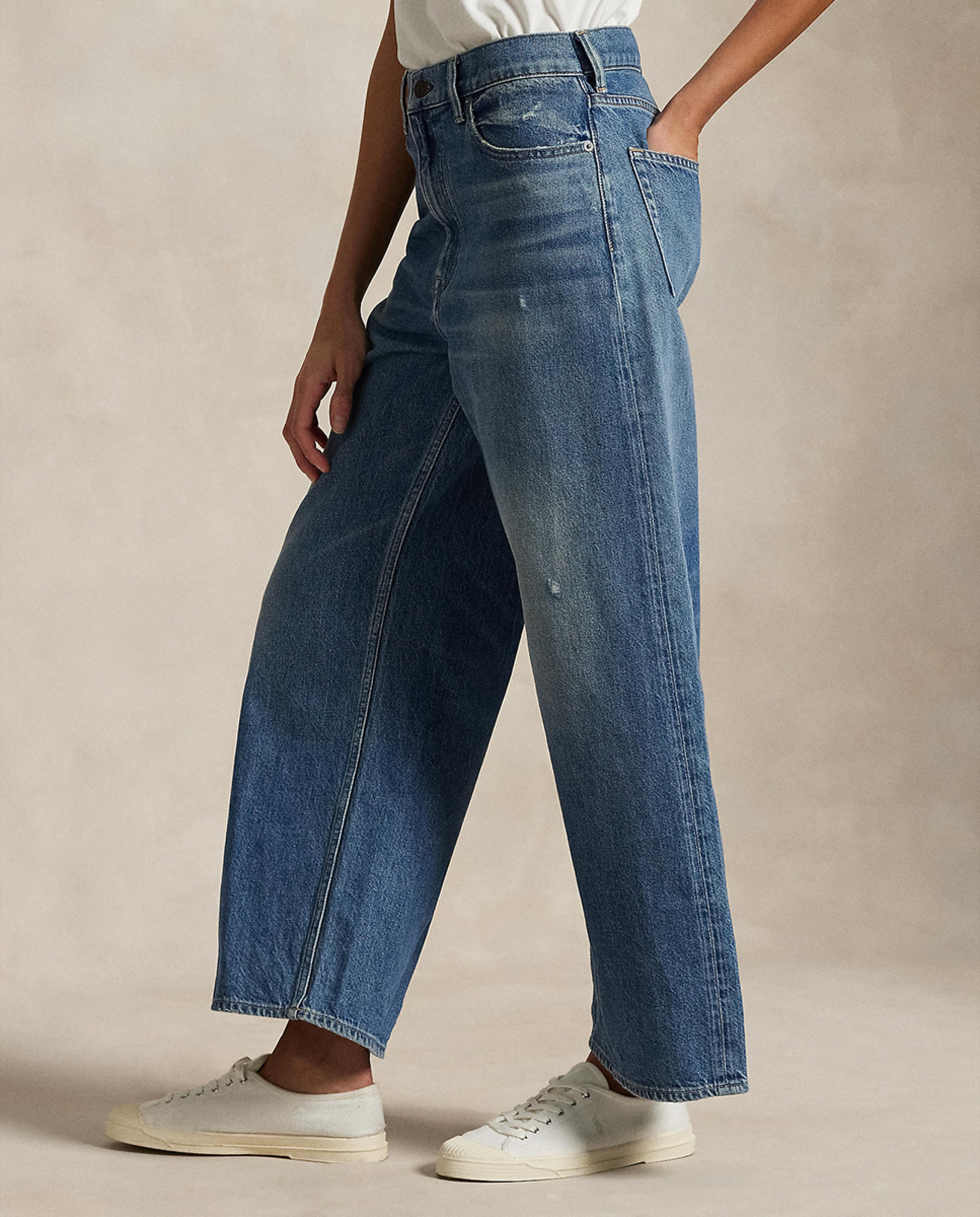 Jeans Straight com Perna Larga e Cintura Subida Azul-6