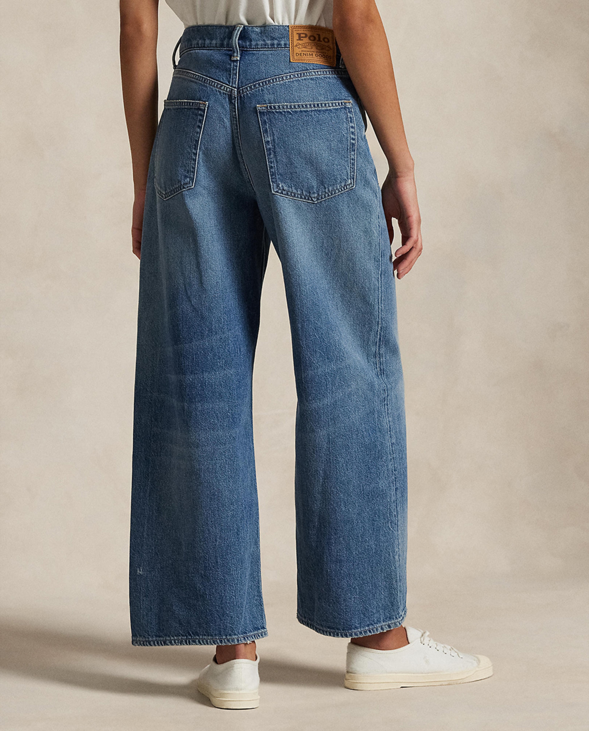 Jeans Straight com Perna Larga e Cintura Subida Azul-4