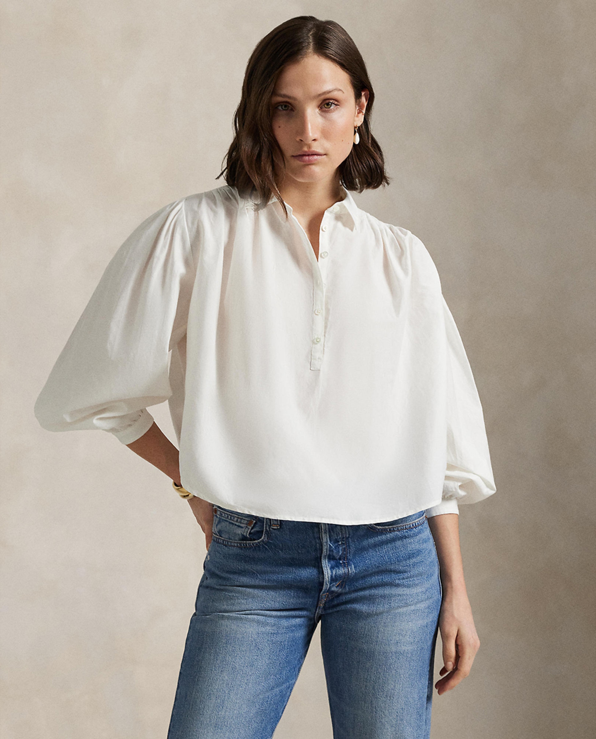 Camisa de Algodão e Seda com Pregas Branco-1
