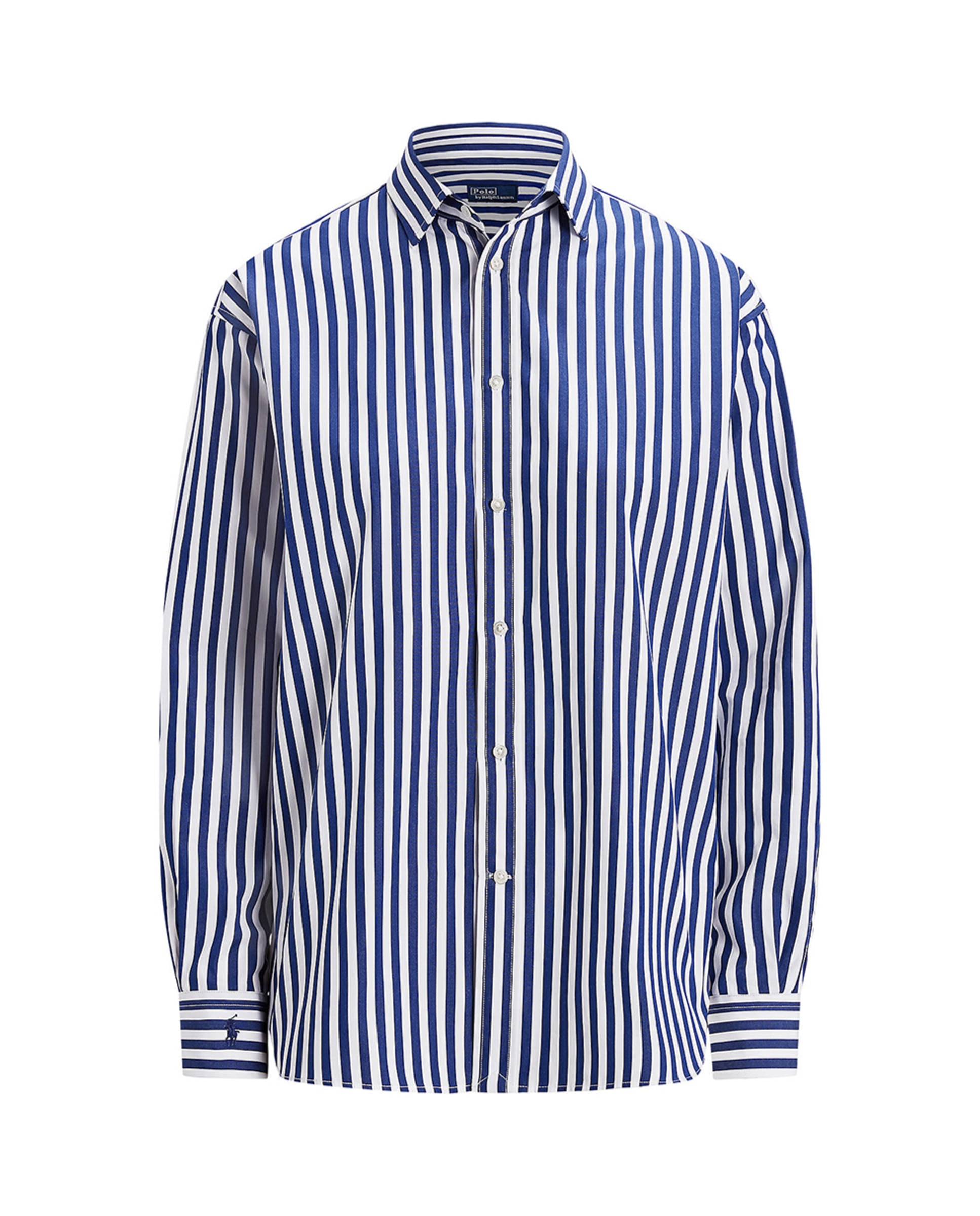 Camisa com Estampado às Riscas e em Algodão Azul-marinho-5