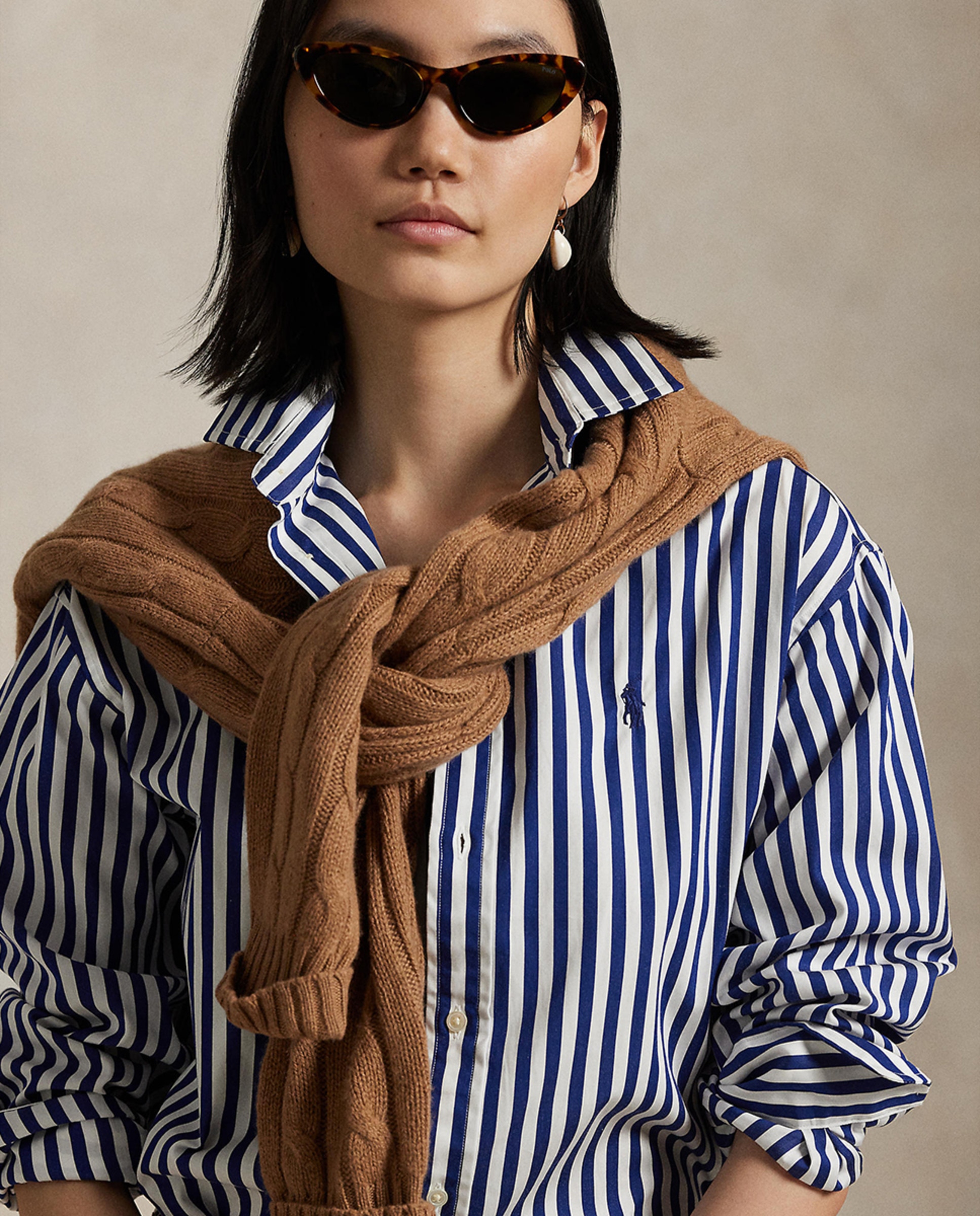 Camisa com Estampado às Riscas e em Algodão Azul-marinho-4