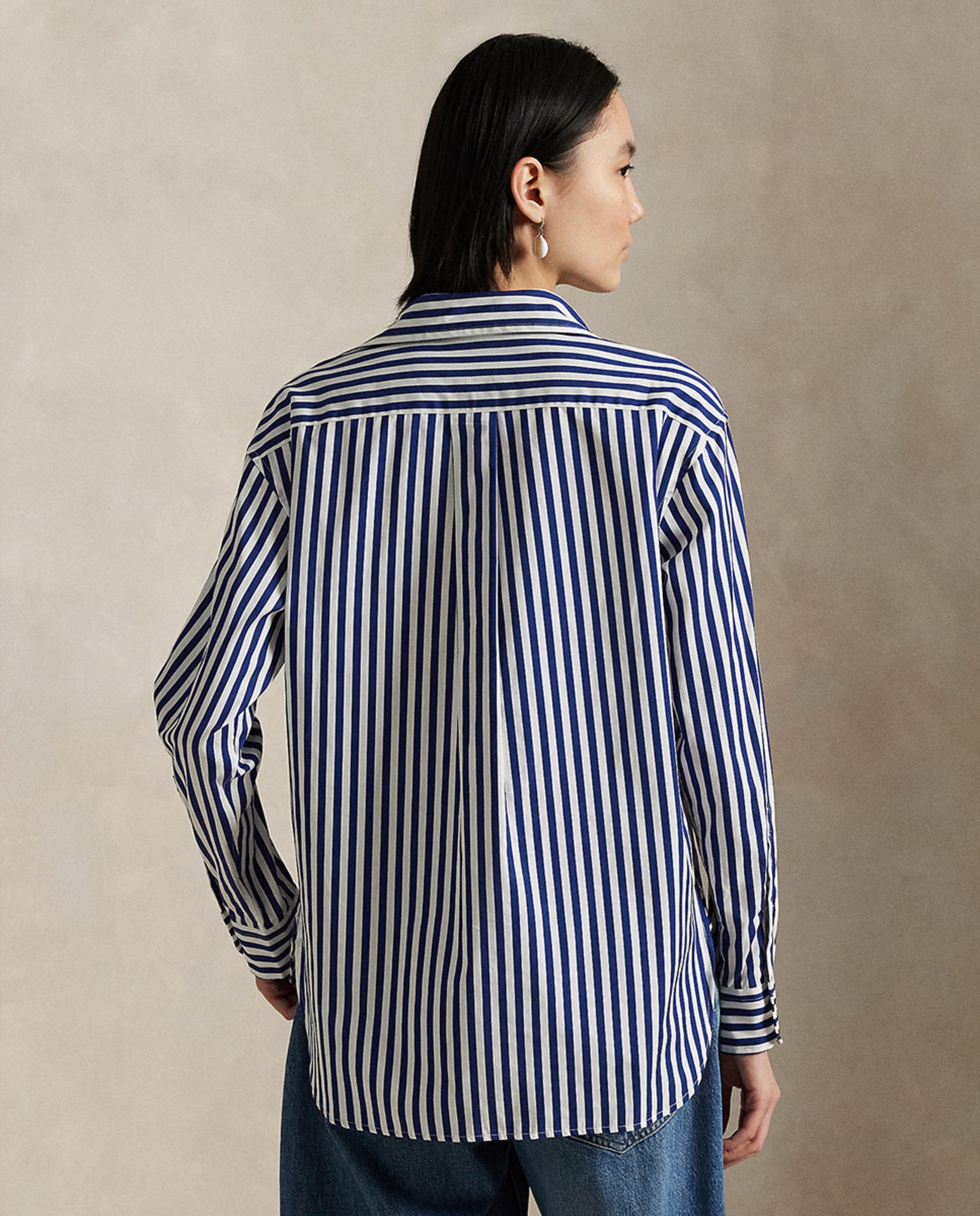 Camisa com Estampado às Riscas e em Algodão Azul-marinho-3