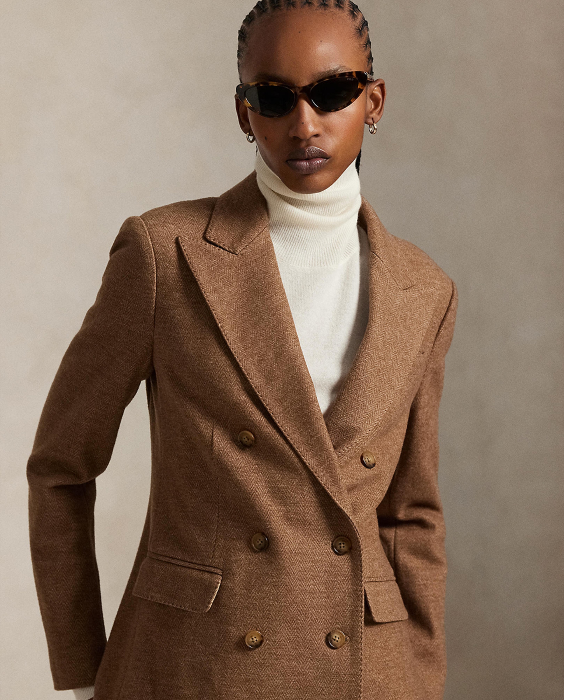 Blazer de abotoadura dupla Castanho-4