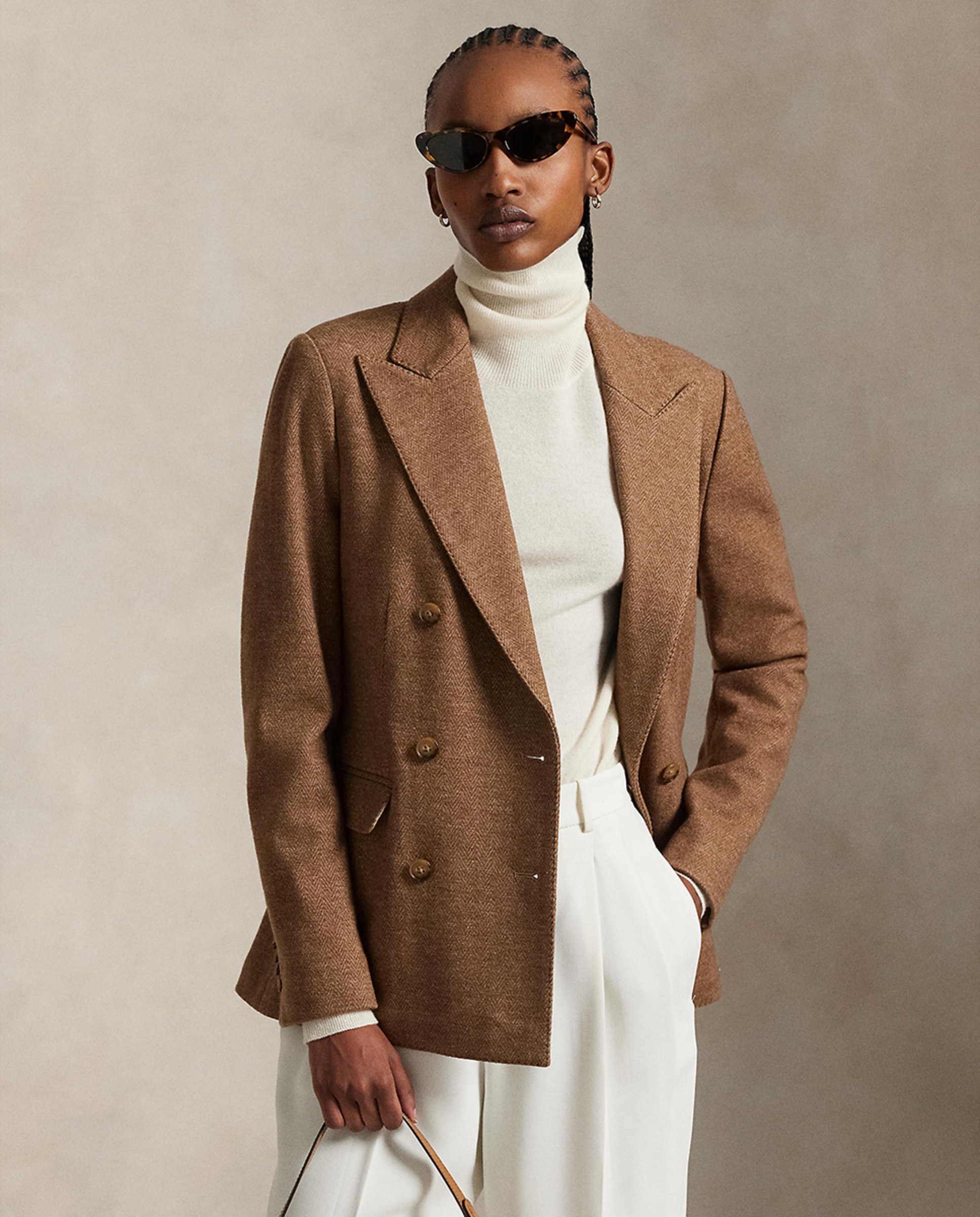 Blazer de abotoadura dupla Castanho-1