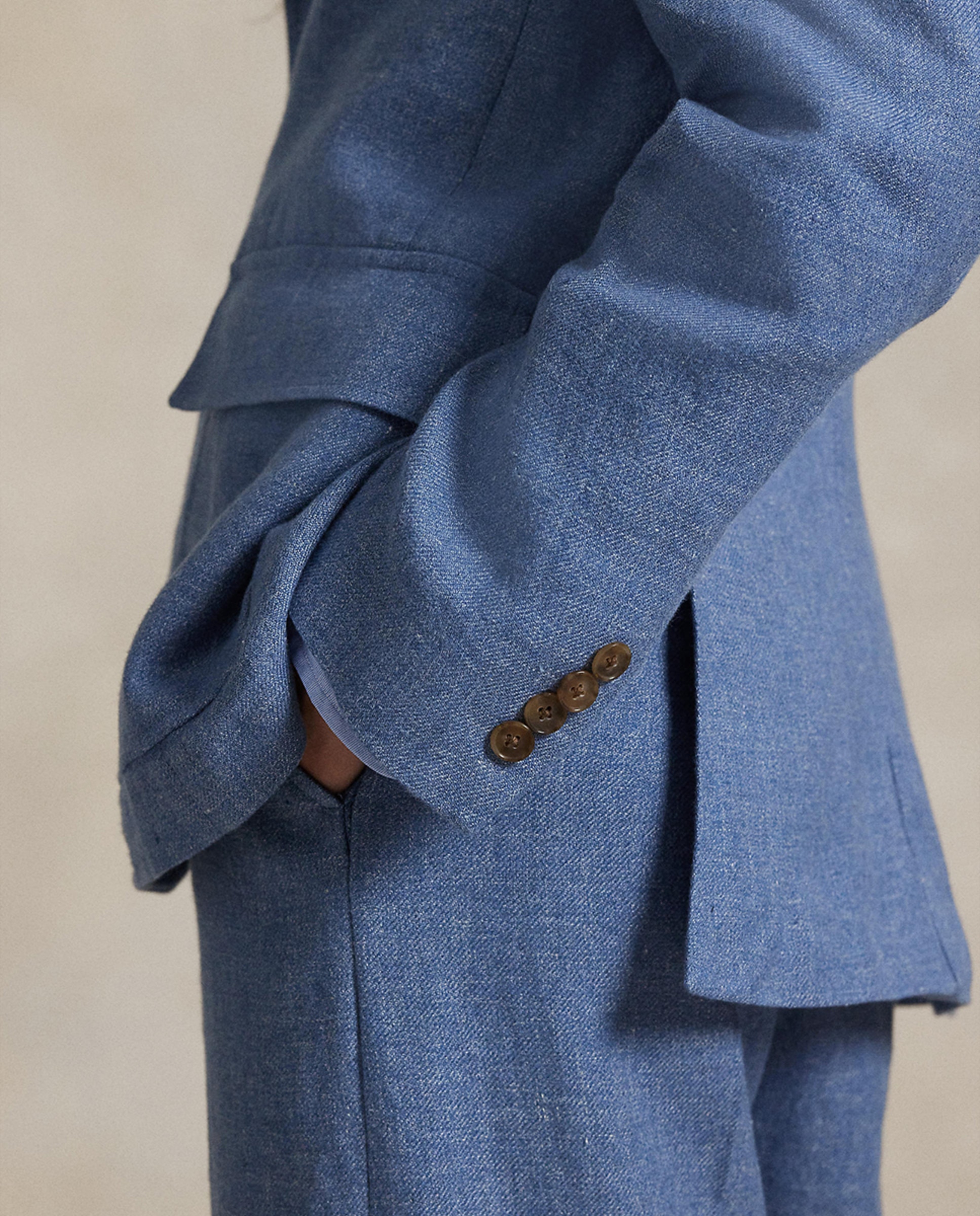Blazer de Linho com Silhueta Ajustada Azul-5