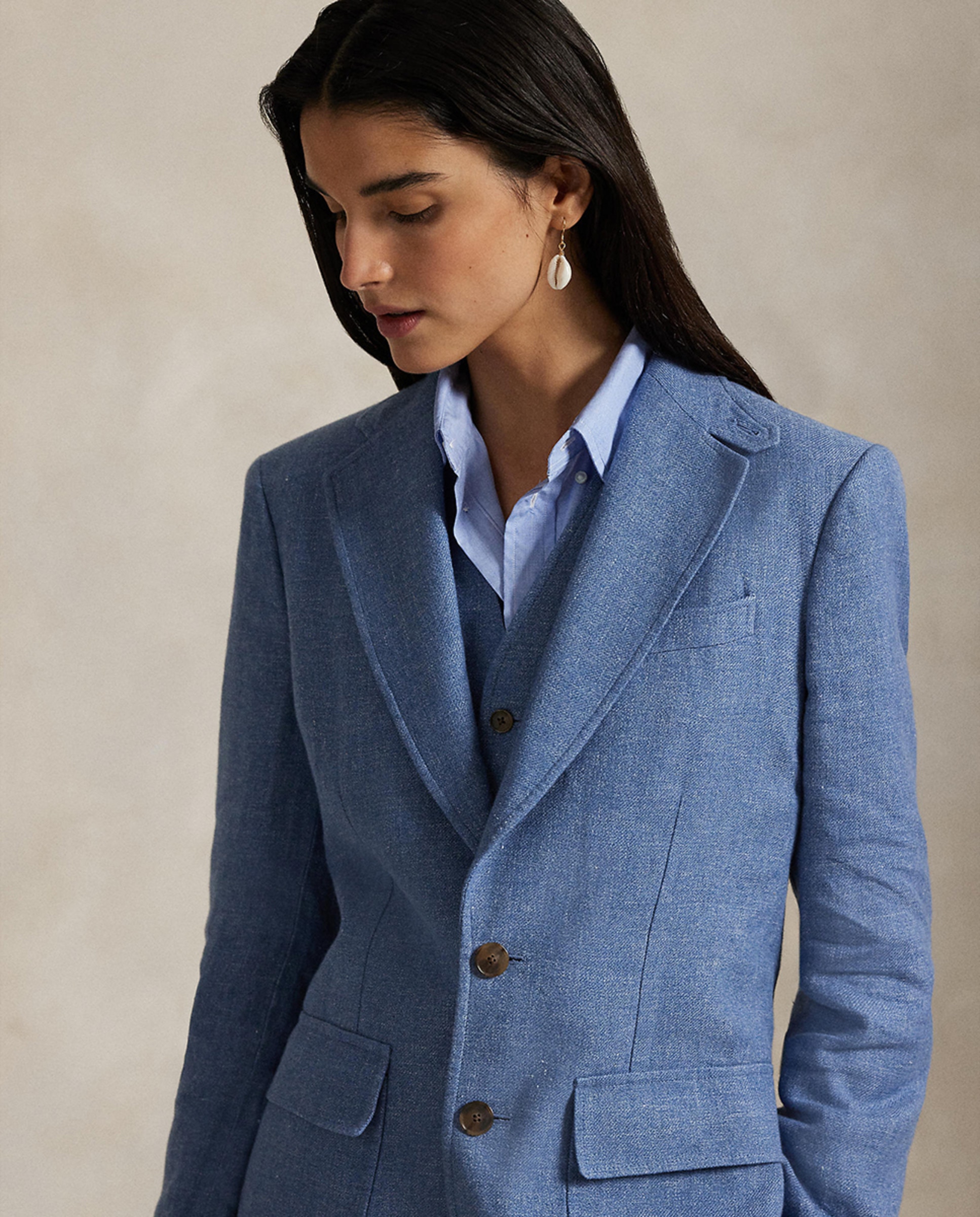 Blazer de Linho com Silhueta Ajustada Azul-4