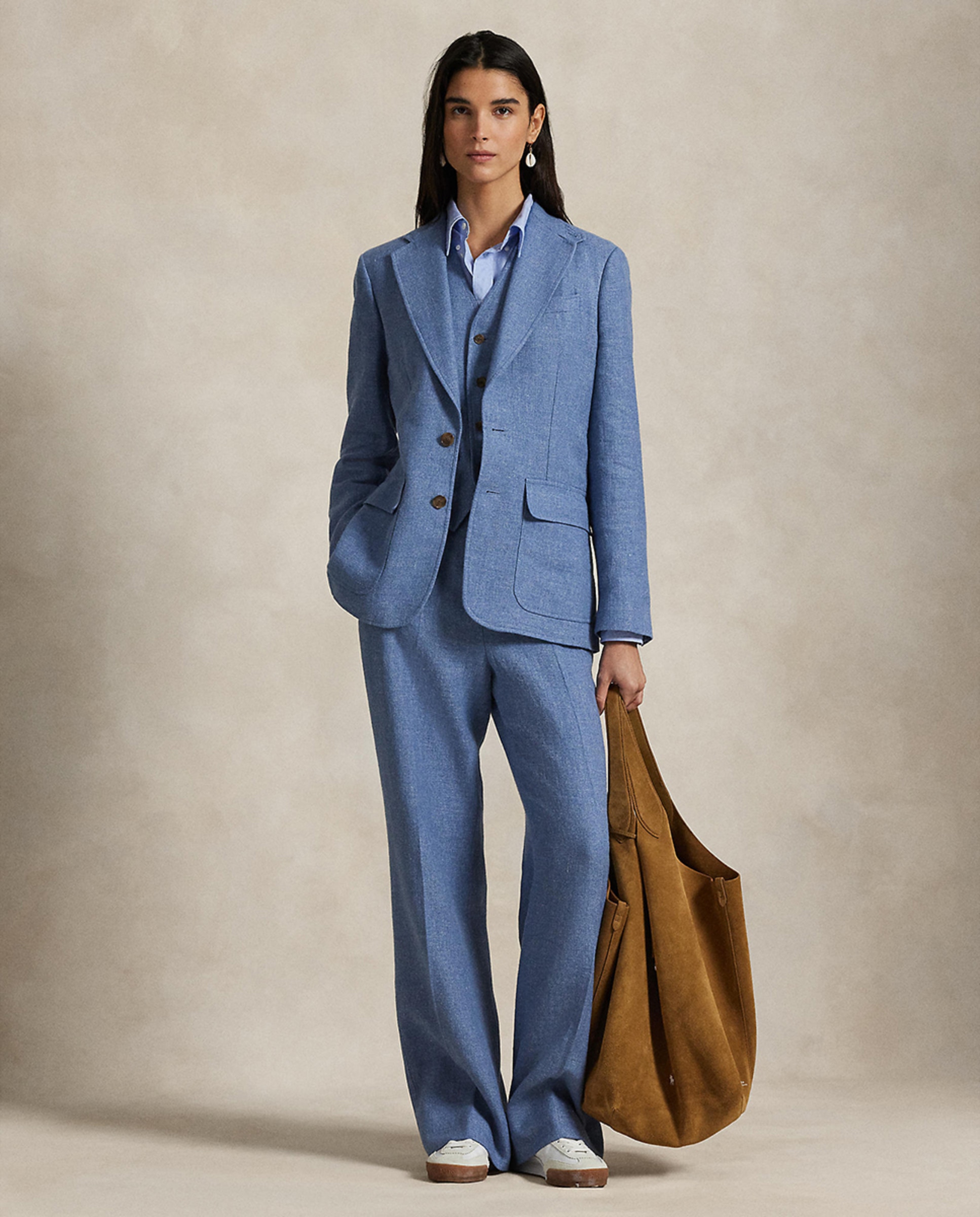 Blazer de Linho com Silhueta Ajustada Azul-7