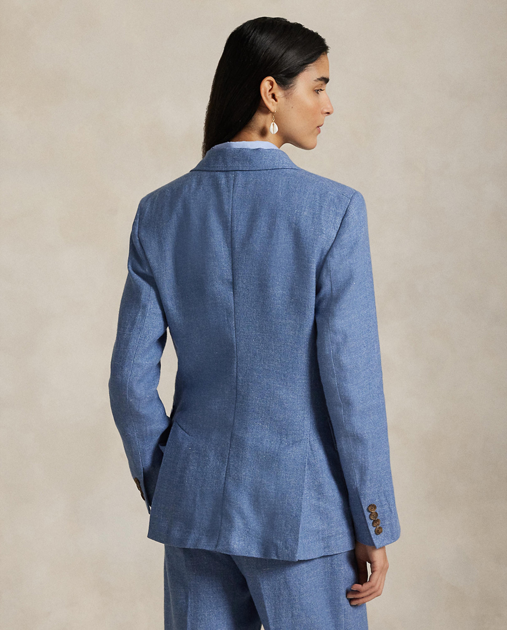 Blazer de Linho com Silhueta Ajustada Azul-3