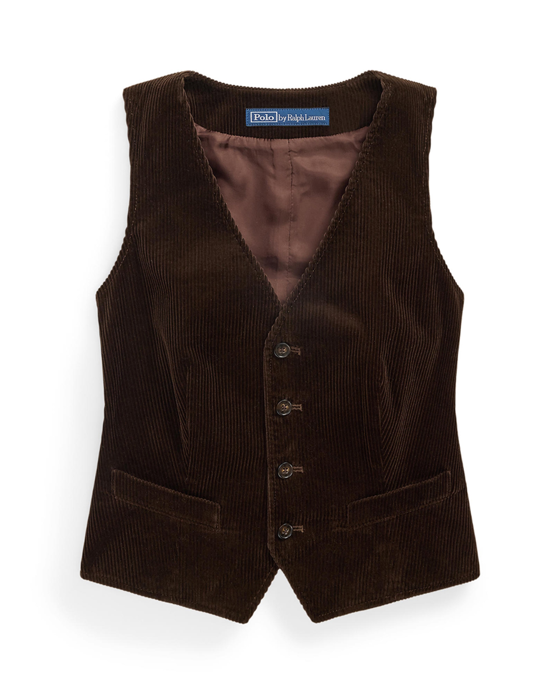 Colete Formal Abotoado em Bombazina Castanho-escuro-5