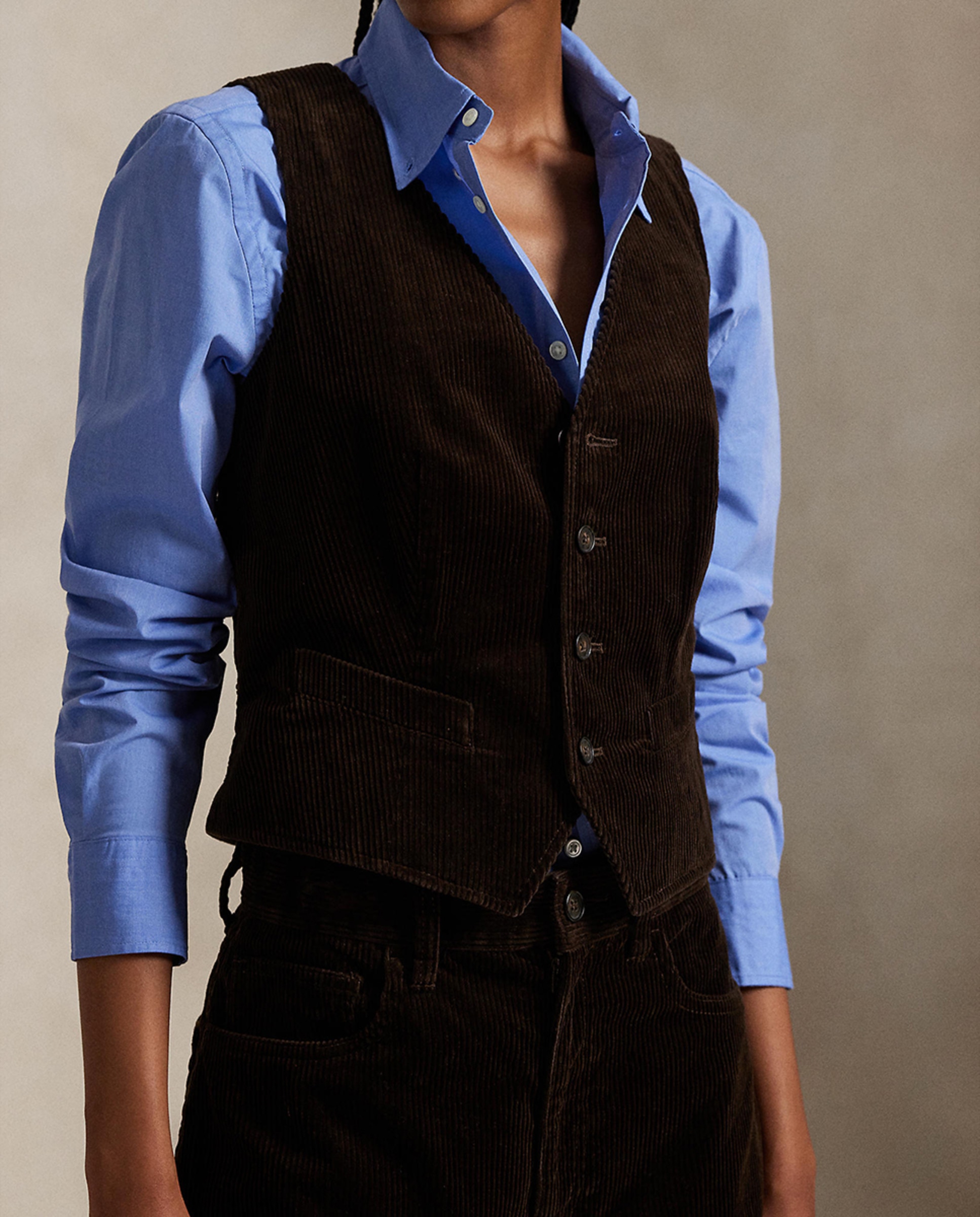 Colete Formal Abotoado em Bombazina Castanho-escuro-4