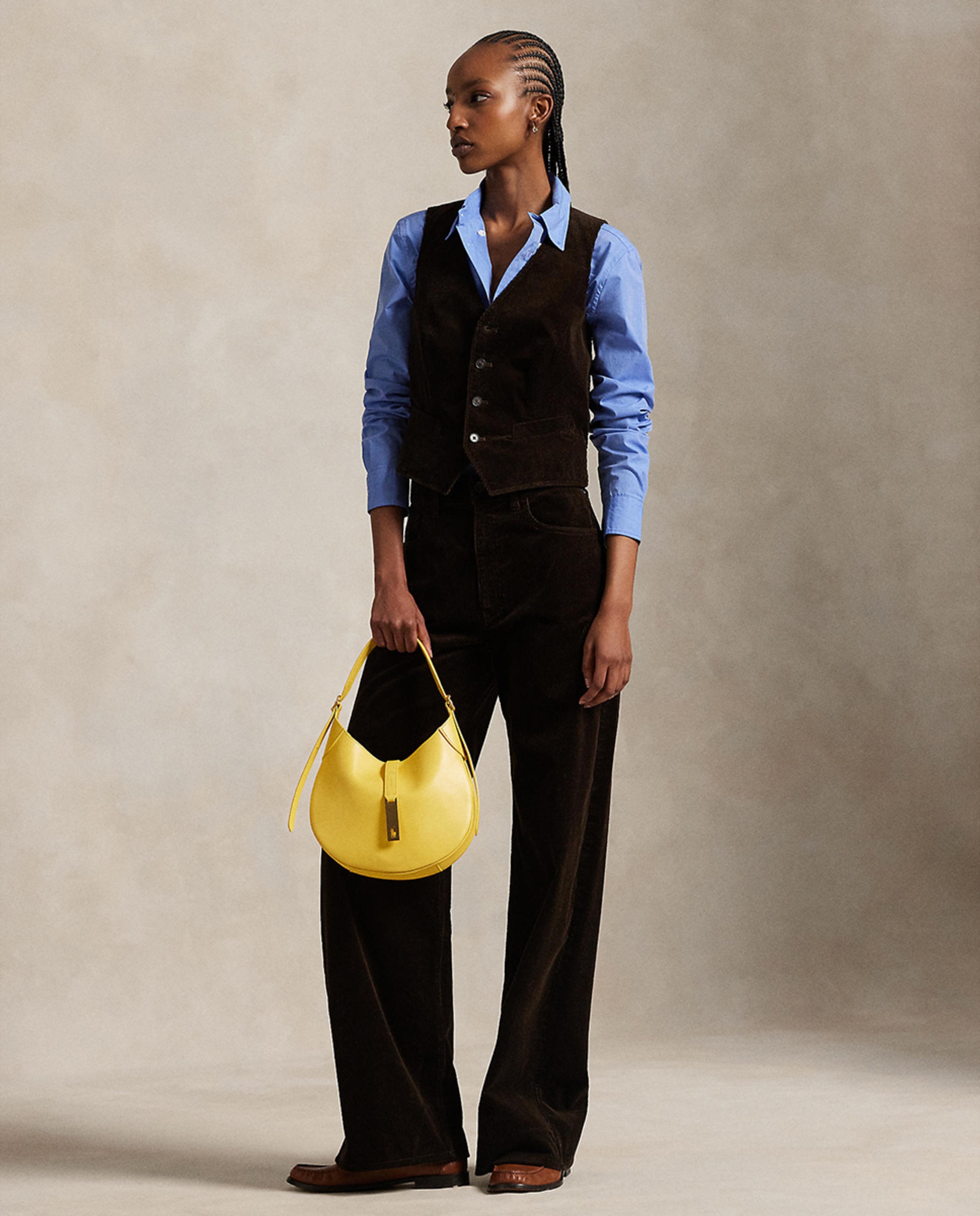 Colete Formal Abotoado em Bombazina Castanho-escuro-6