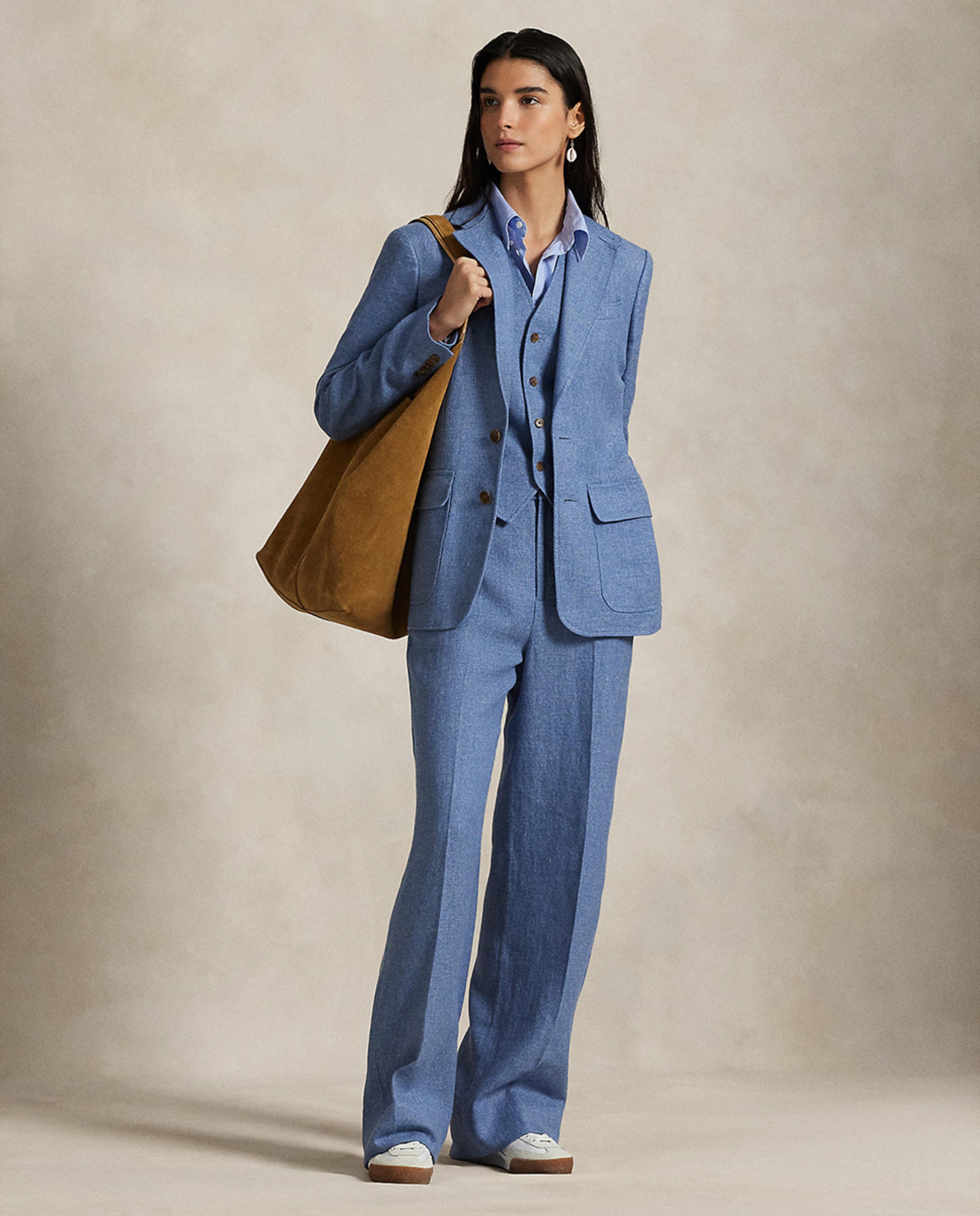 Colete Formal de Linho com Fivela Ajustável Azul-6