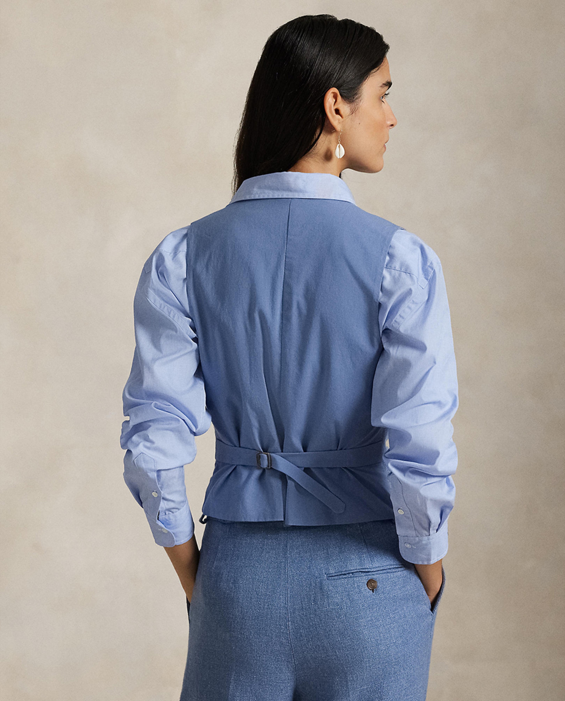 Colete Formal de Linho com Fivela Ajustável Azul-3