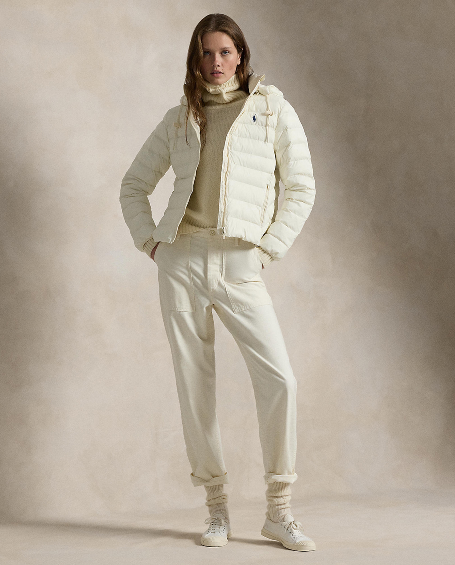 Blusão acolchoado de mulher com capuz Branco-7