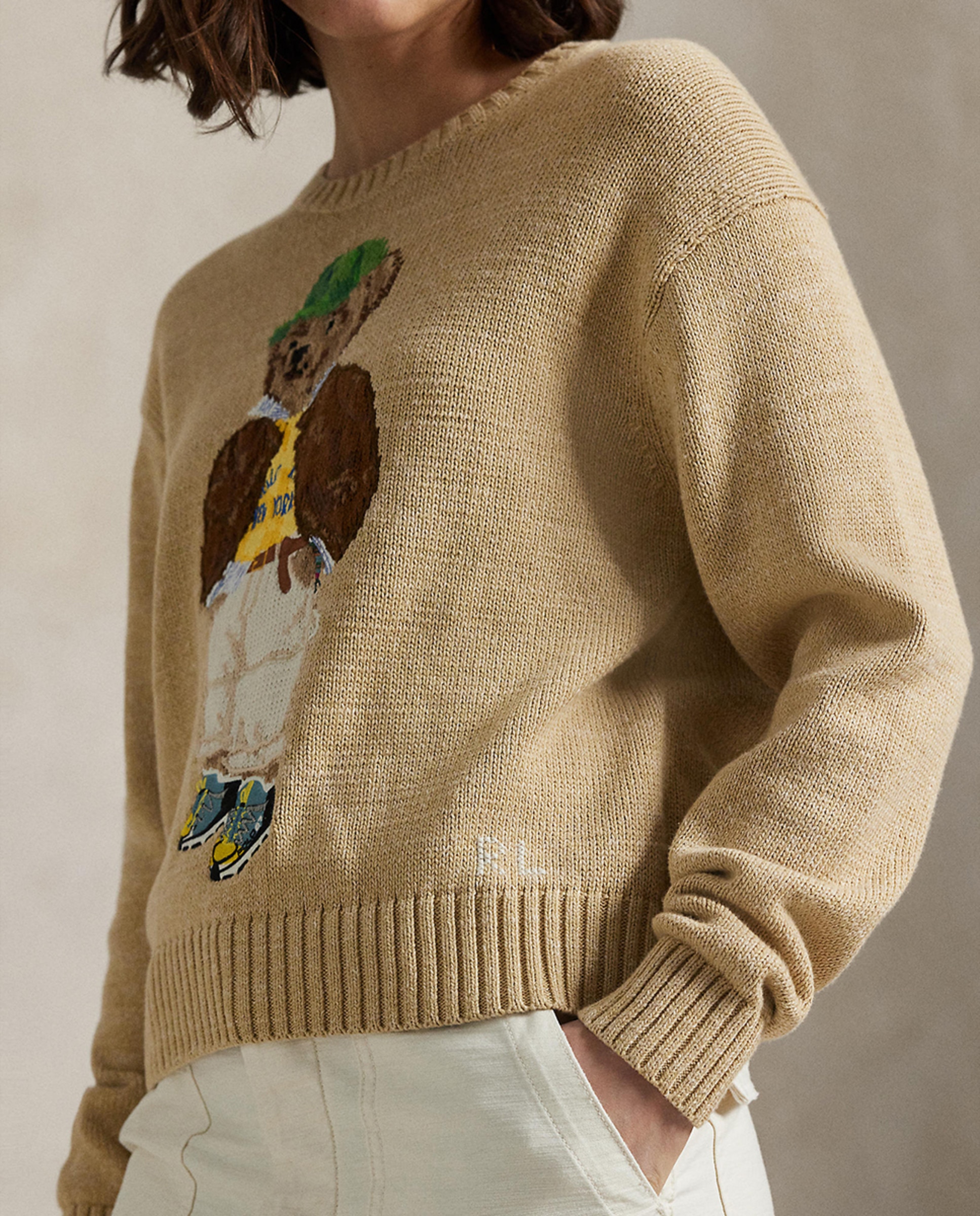 Camisola de malha de algodão com Polo Bear Bege-4