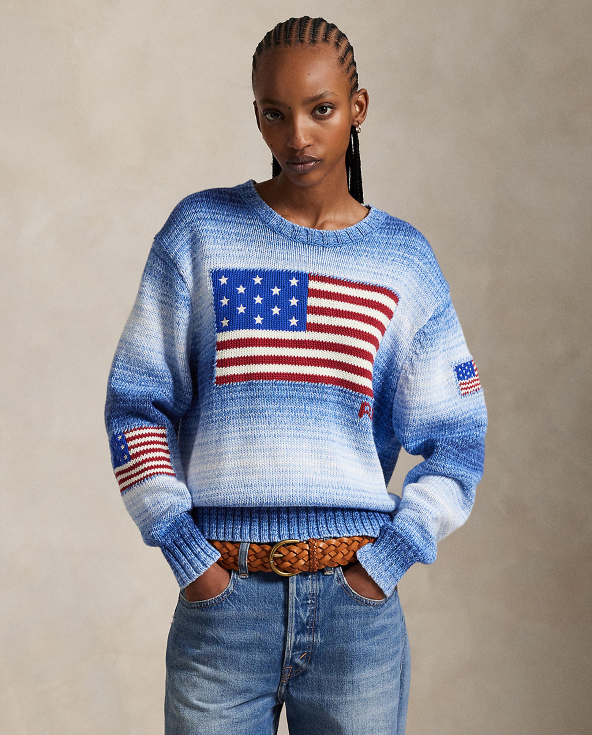 Camisola de Malha de Algodão com Bandeira Azul-1